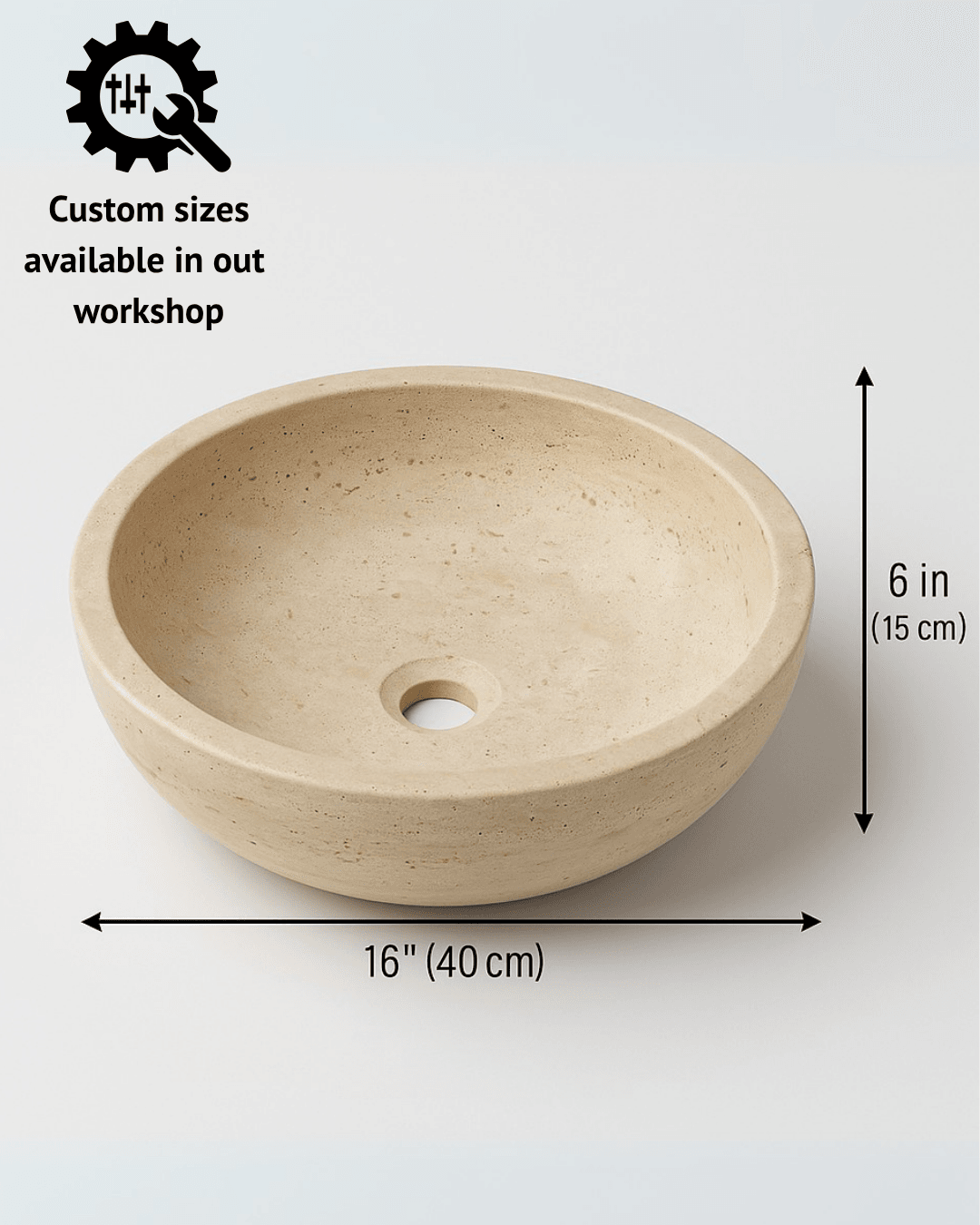 Handmade Travertine Sink, Custom Round Stone Basin