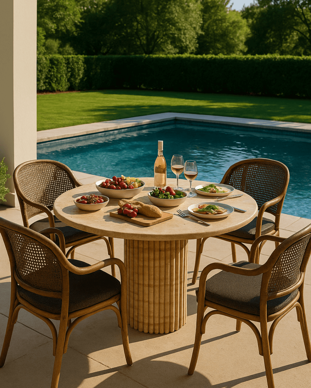 Travertine Round Fluted Table,  Handmade Custom Stone Table