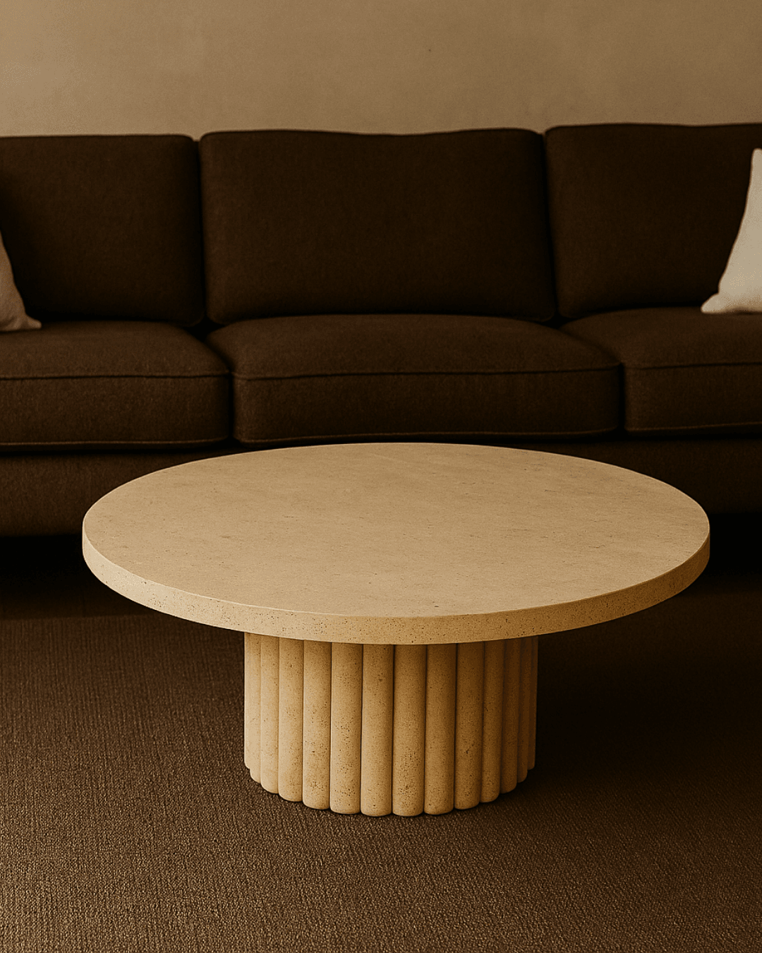 Travertine Coffee Table with Fluted Base 