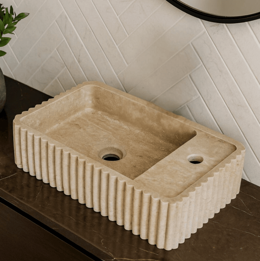 Dikdörtgen Çizgili Traverten Lavabo