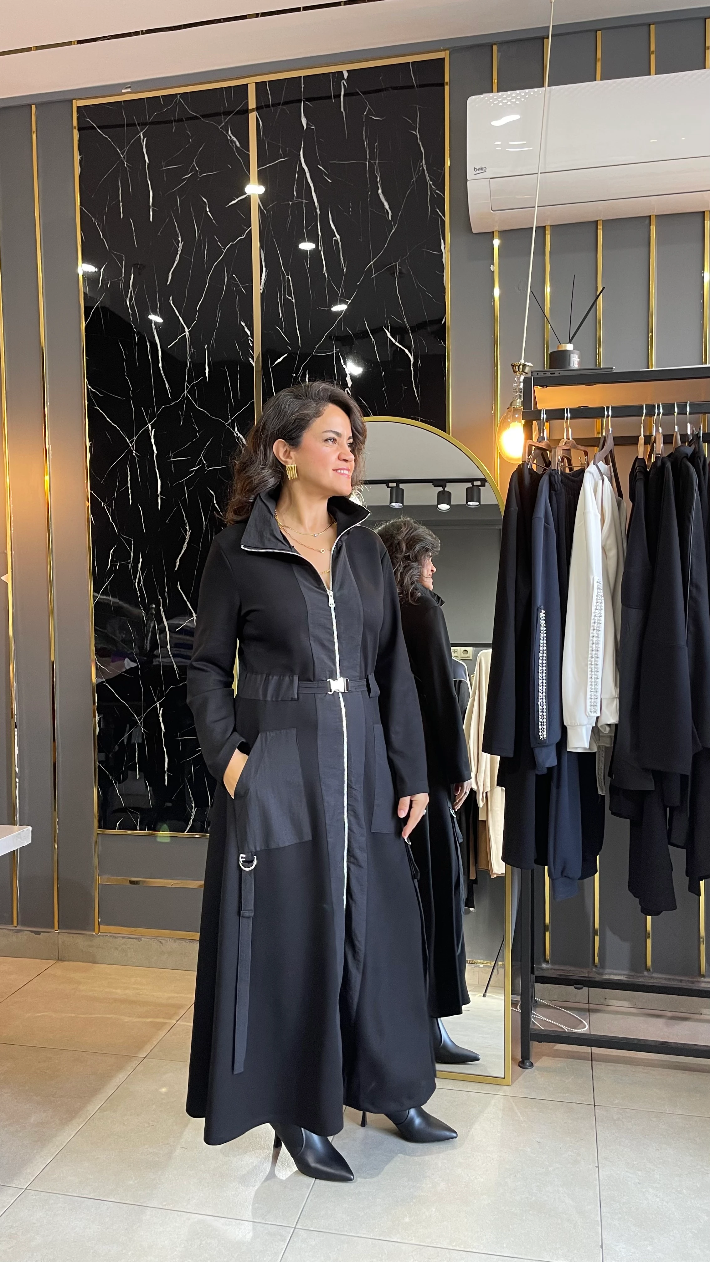  Fermuarlı çift cepli elbise