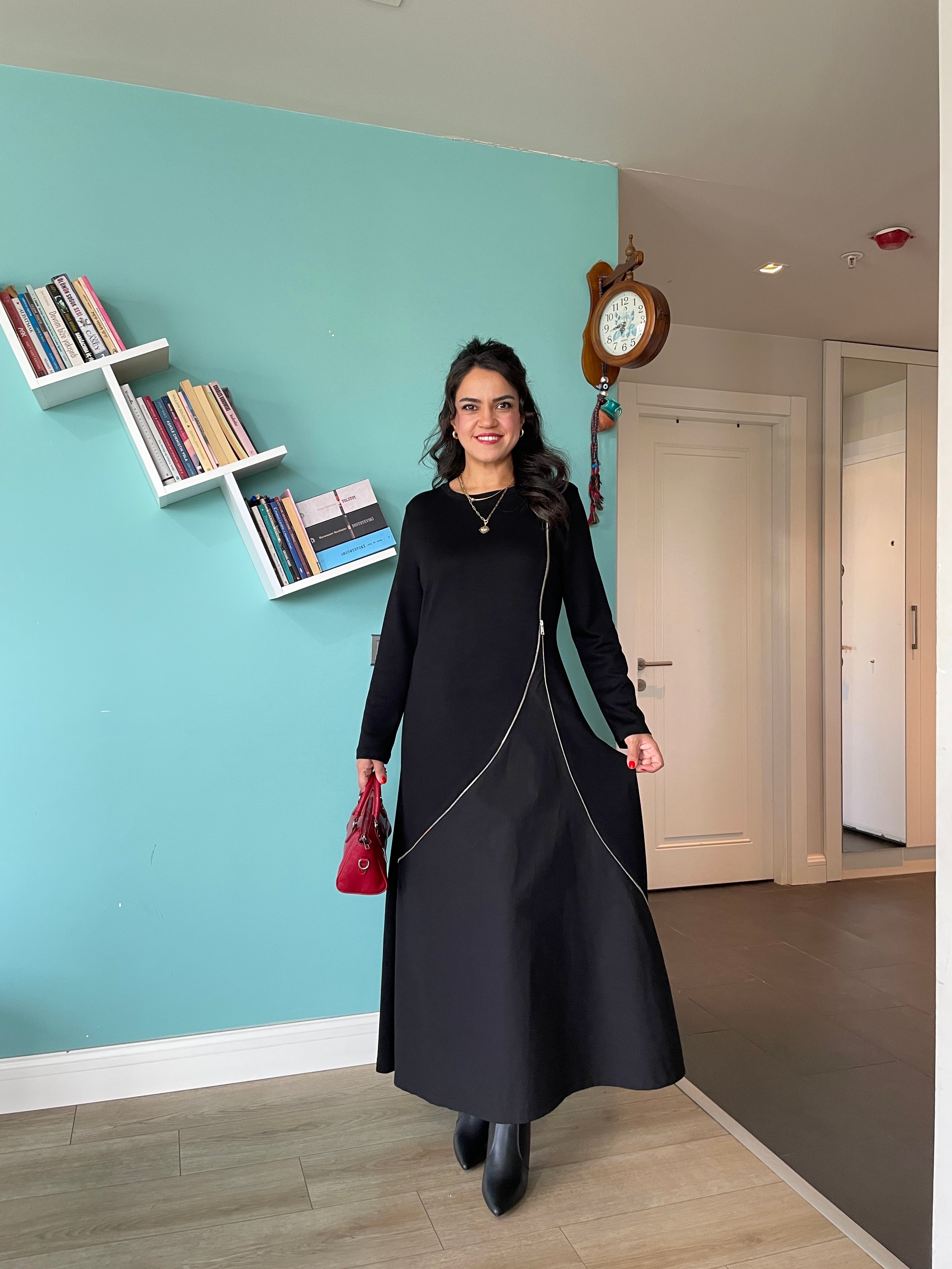 fermuarlı modal elbise