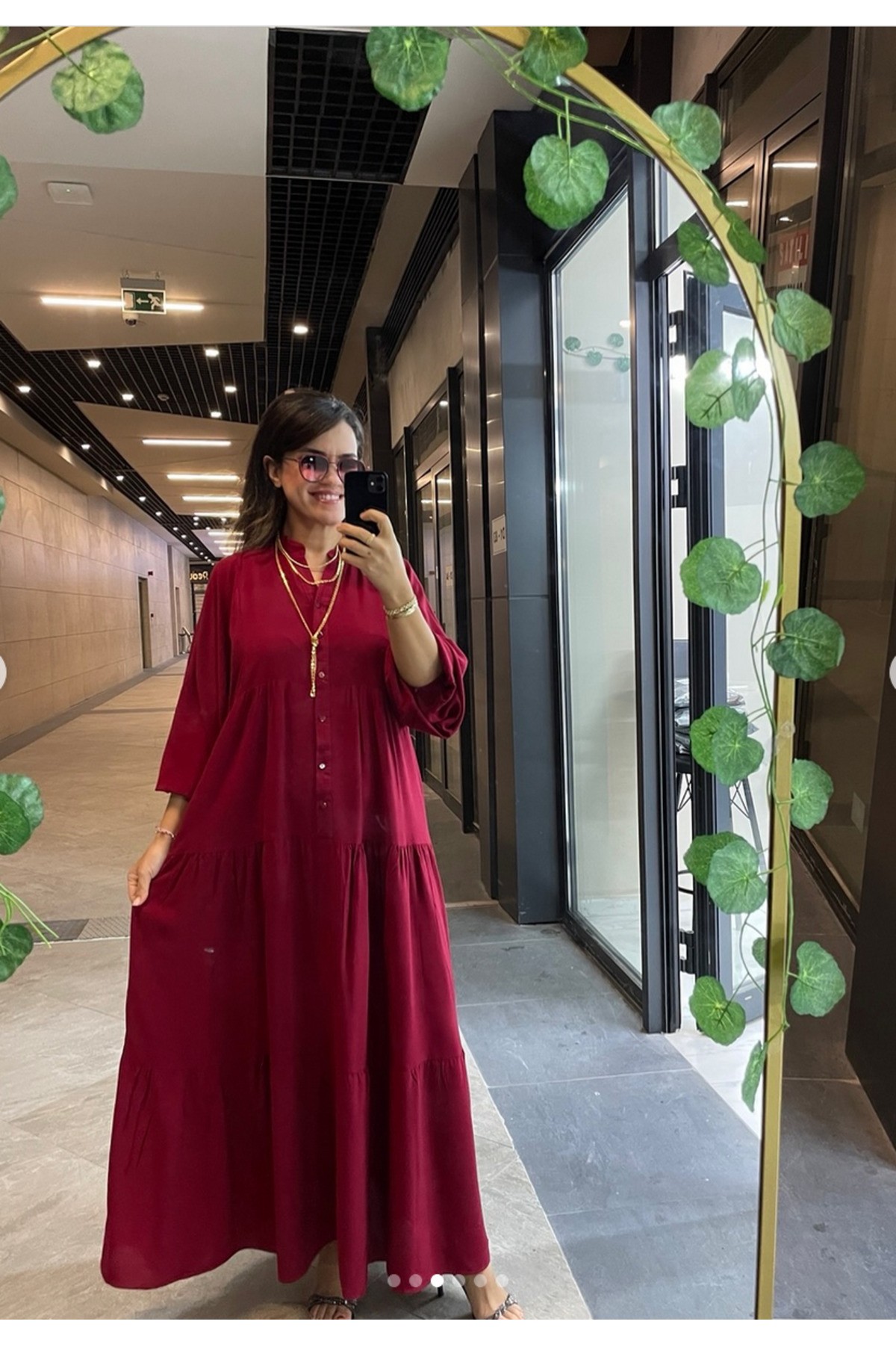 Coloria Şık ve Rahat Önü Düğmeli Uzun Elbise