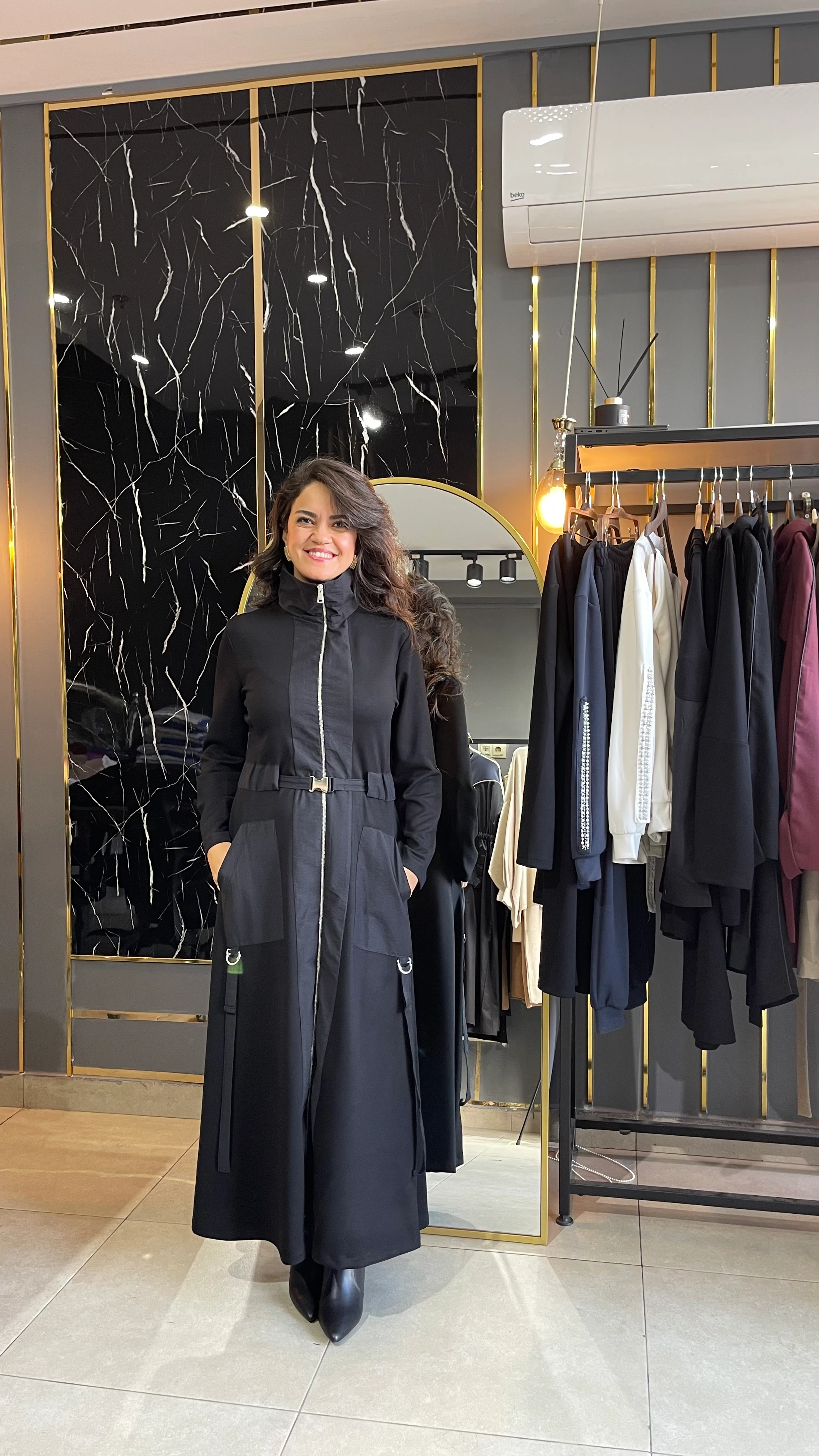  Fermuarlı çift cepli elbise