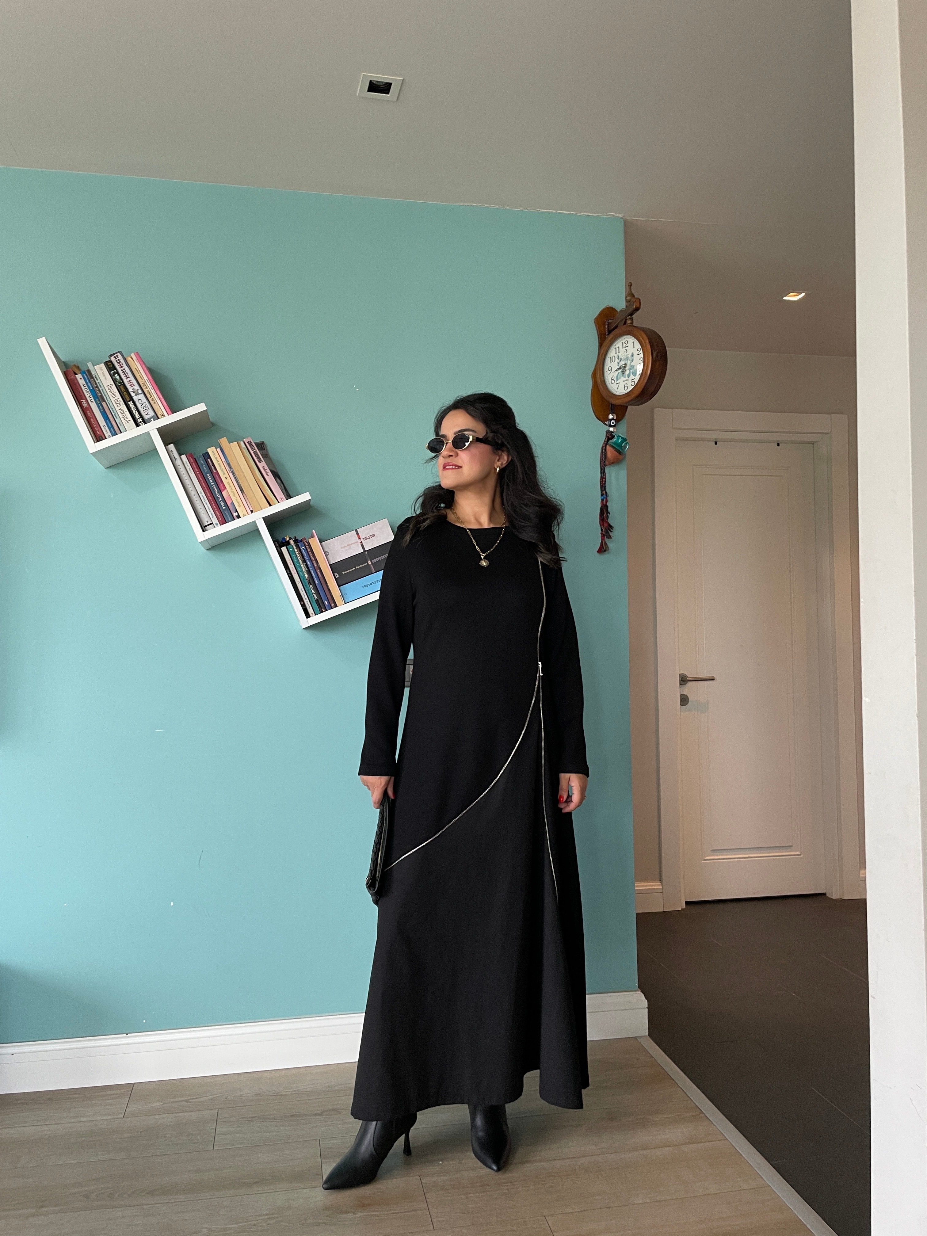 fermuarlı modal elbise