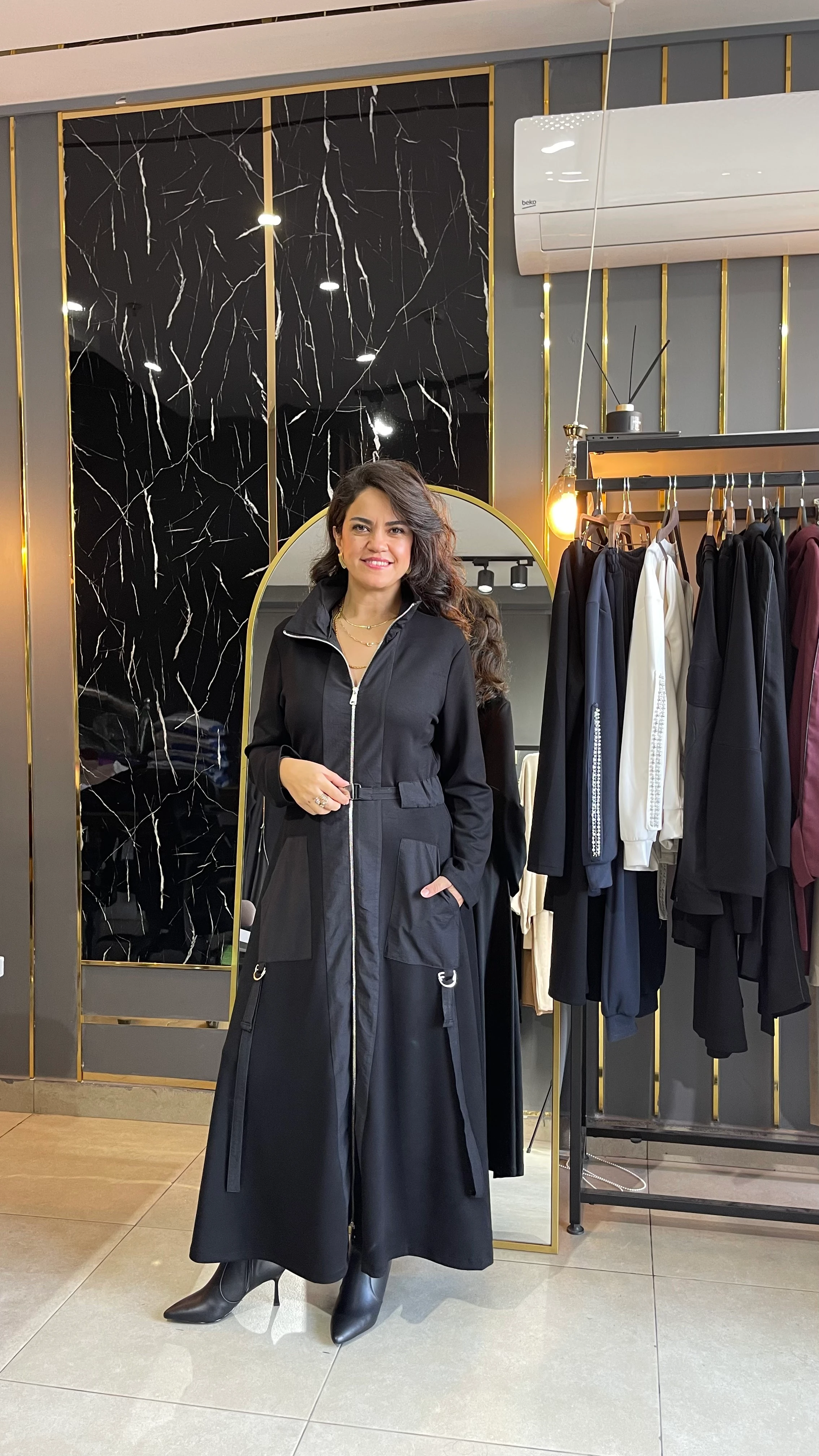  Fermuarlı çift cepli elbise