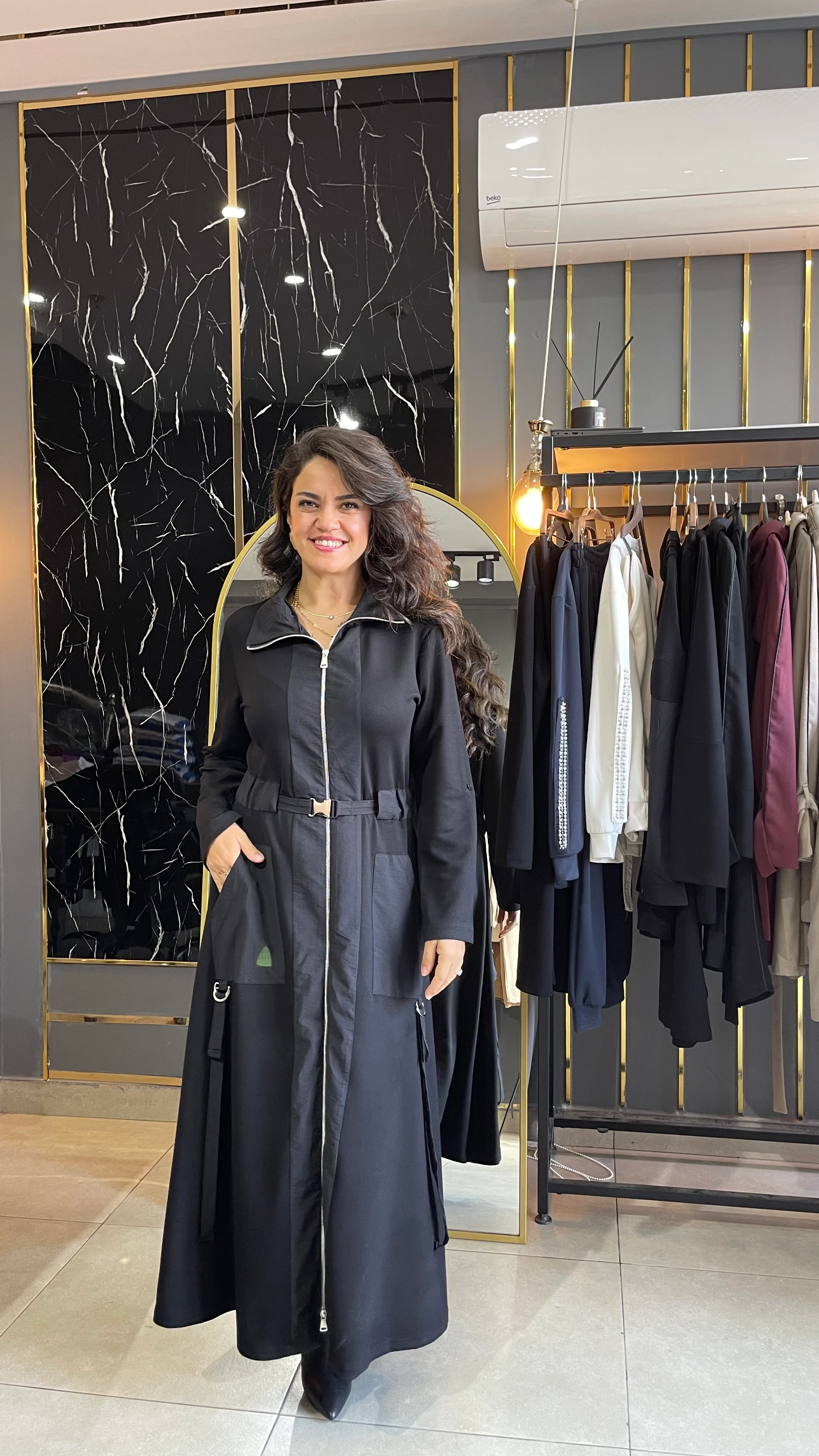  Fermuarlı çift cepli elbise