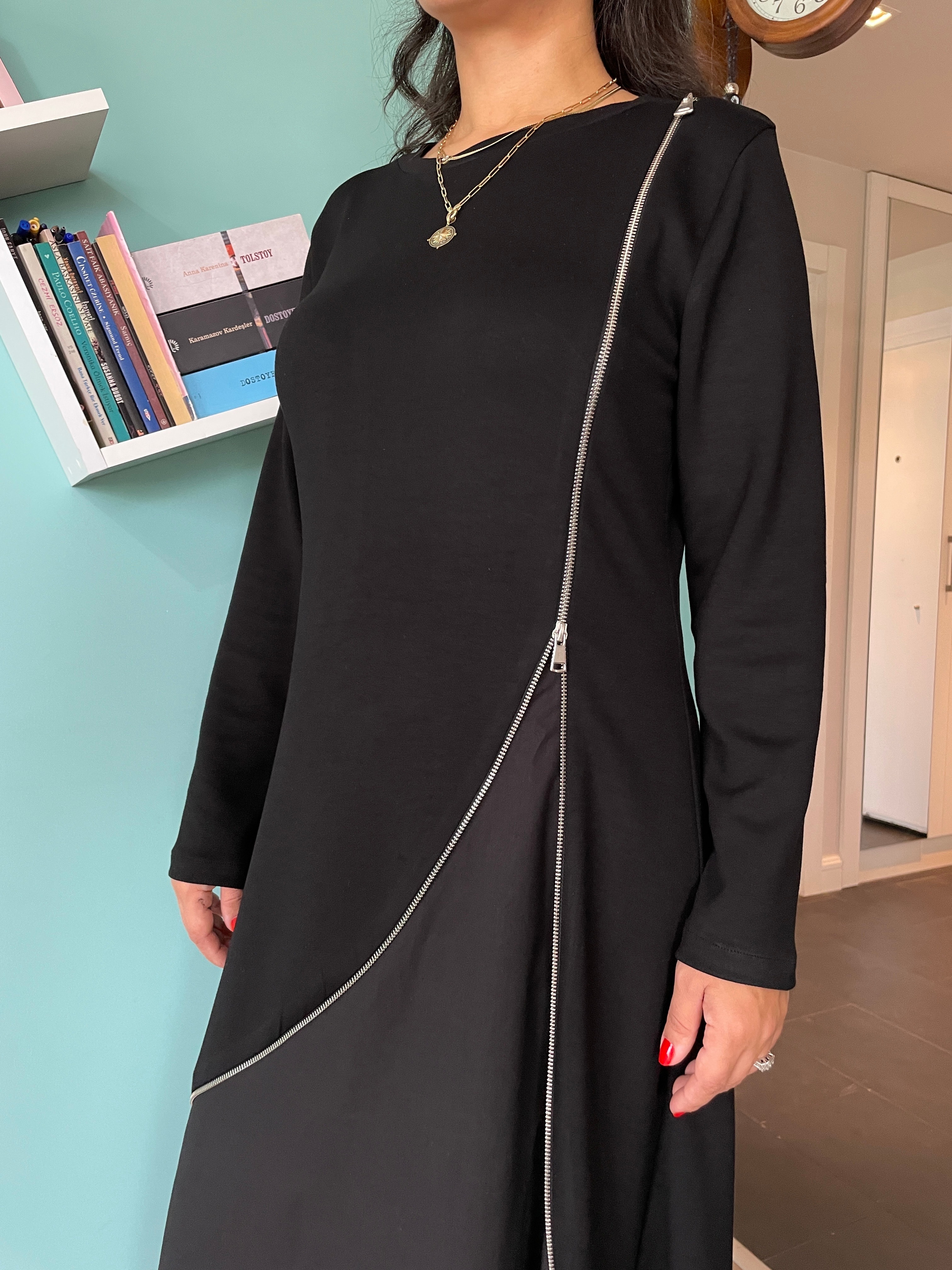 fermuarlı modal elbise