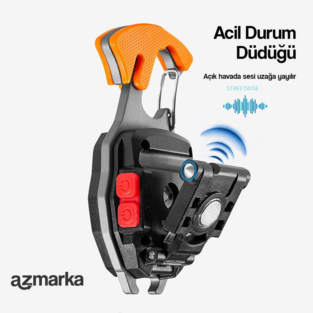 Çok Fonksiyonlu Deprem & Kamp Feneri – Çakmak, Tornavida, Anahtarlıklı, Cam Kırıcı & Kemer Kesici