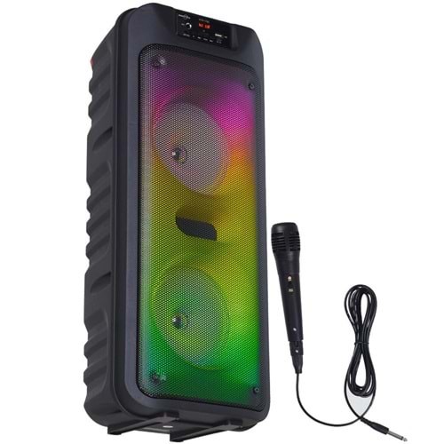 Greatnice GTS-1703 Mikrofonlu, Led Işıklı, USB/SD Kart/FM Radyo, Parti, 6,5"x2 Karaoke Bluetooth Hoparlör