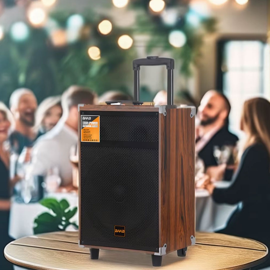 BQ12 12 İnç Taşınabilir Ahşap Bluetooth Hoparlör | Kablosuz Mikrofonlu Karaoke Sistemi, 50W Güç, Tekerlekli Büyük Boy Ses Bombası