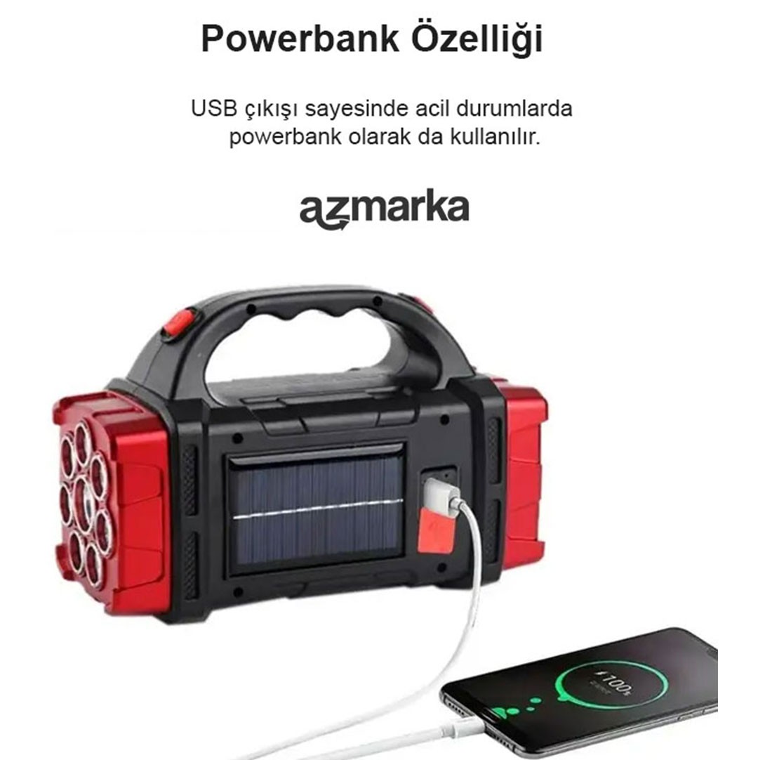 HB-1678 Güneş Enerjili Çok Fonksiyonlu Şarjlı LED Deprem & Kamp Feneri – Suya Dayanıklı, Powerbank Özellikli