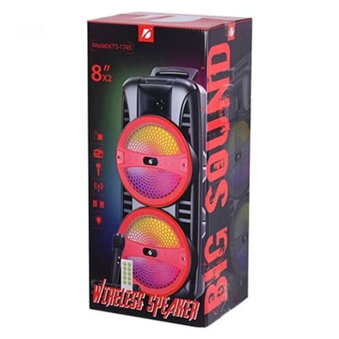 KTS 1745 Mikrofonlu, Extra Bass, Led Işıklı, USB/SD Kart/FM Radyo, Parti, 8"x2 Subwoofer & Tweeter