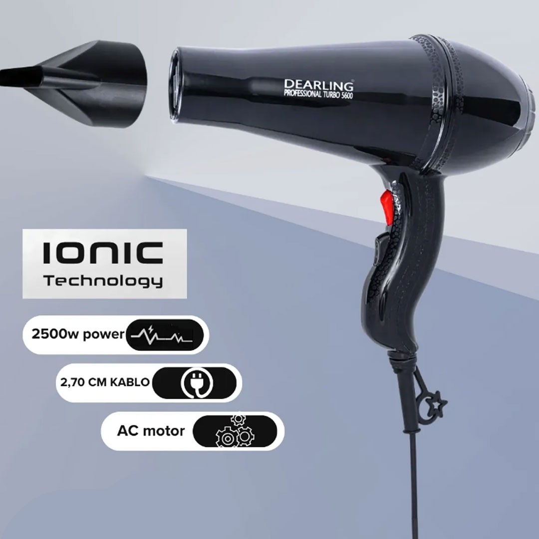 Dearling TR5600 Profesyonel Saç Kurutma Makinesi 2500W | İyonlu, 2 Hız & Isı Ayarlı, 2 Başlıklı Fön Makinesi