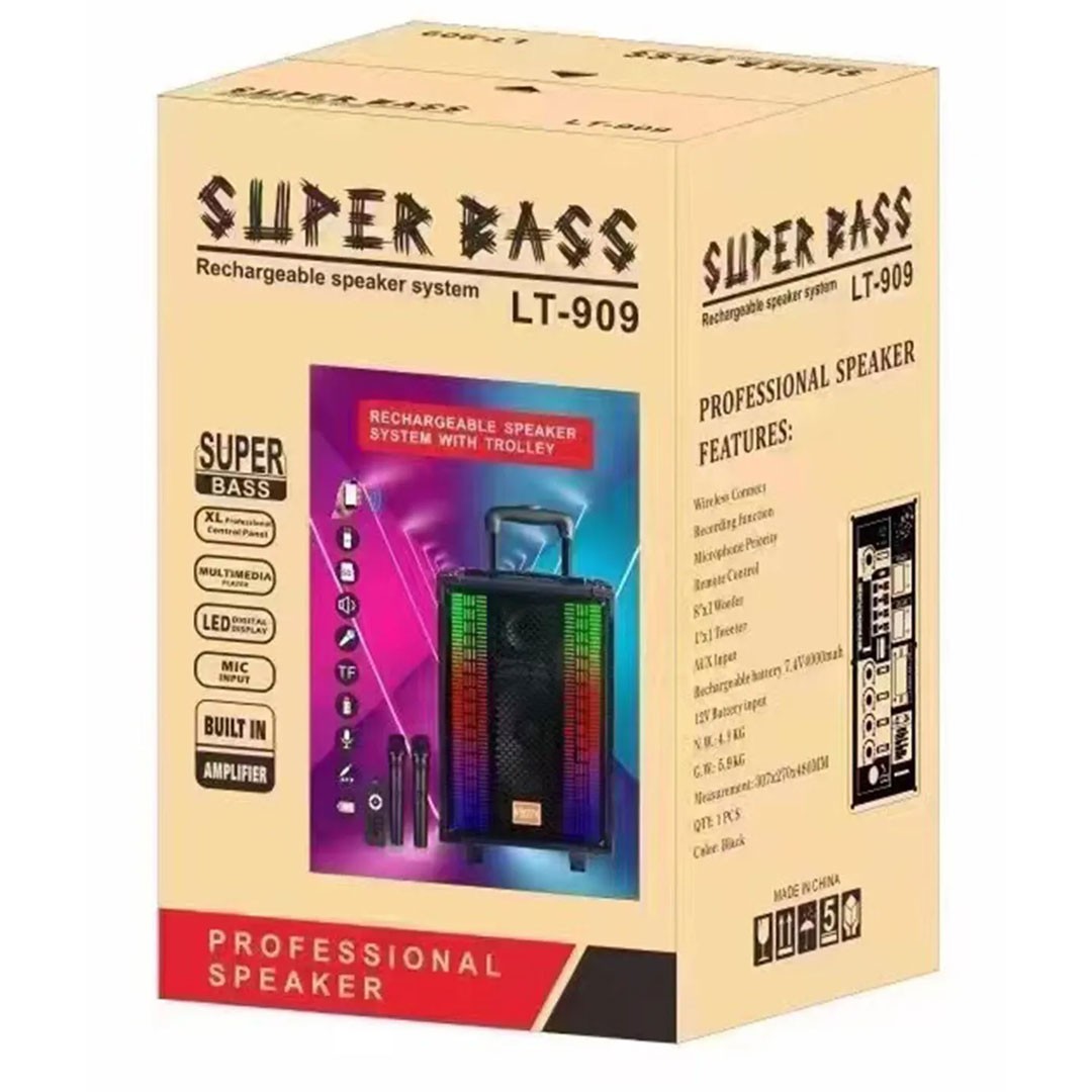 Gedi LT-909 Bluetooth Hoparlör | Şarjlı Karaoke Sistemi | Çift Mikrofonlu | 8” Süper Bass