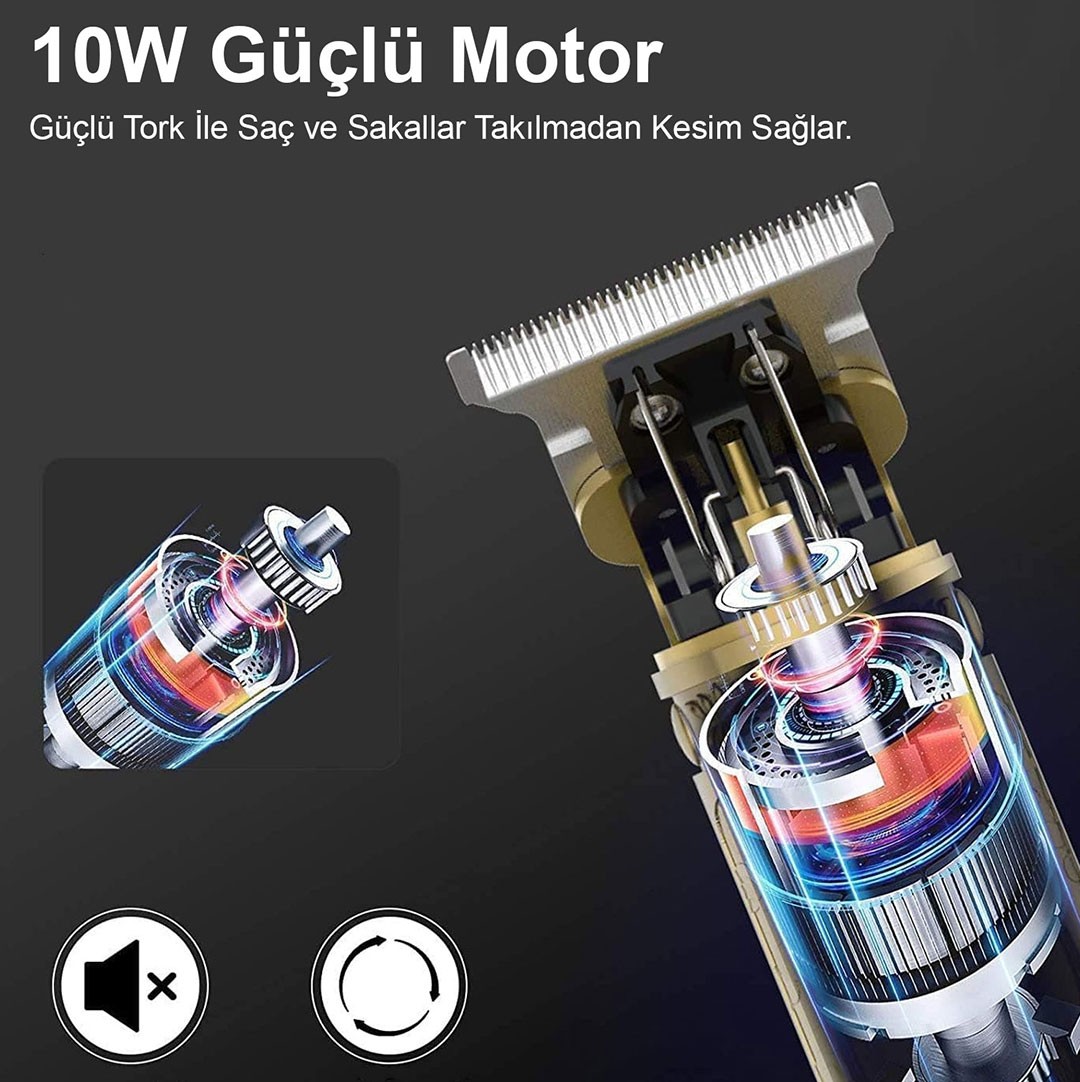 CP-0603 T Bıçak Şarjlı Saç Sakal Ense Tıraş Makinesi – Epilasyon Öncesi Kullanım, Sessiz Güçlü Motor, USB Şarj, Su Geçirmez, 4 Taraklı