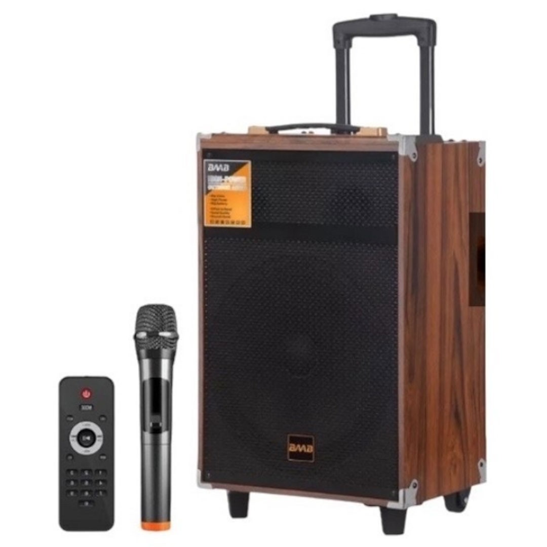 BQ12 12 İnç Taşınabilir Ahşap Bluetooth Hoparlör | Kablosuz Mikrofonlu Karaoke Sistemi, 50W Güç, Tekerlekli Büyük Boy Ses Bombası