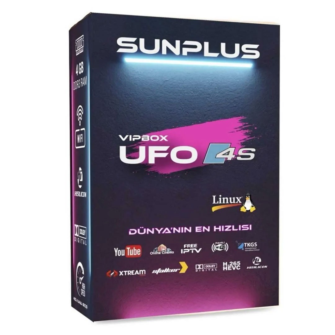 Sunplus VIPBOX UFO 4S Linux Uydu Alıcısı | 4GB RAM | Wi-Fi | YouTube | Ücretsiz IP TV