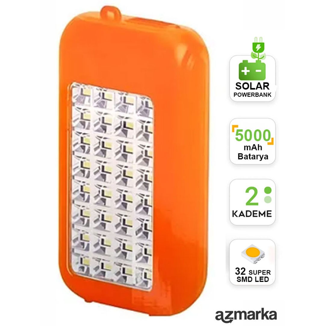 GS-875 Güneş Enerjili Powerbank 32 SMD LED'li Kamp & Acil Durum Feneri Işıldak