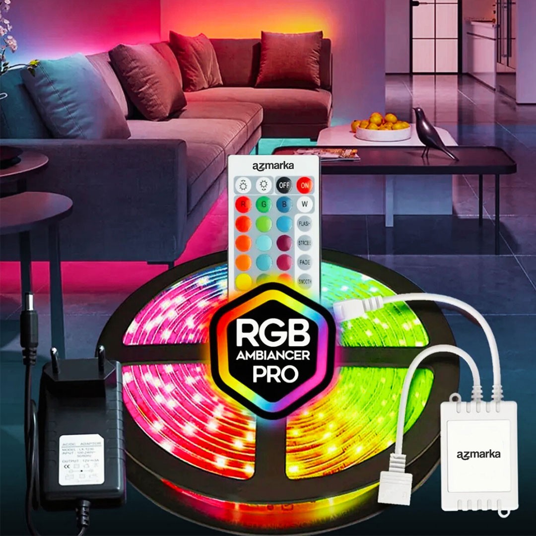 RGB Animasyonlu Şerit LED 5 Metre - Kumandalı, Trafolu, Tak Çalıştır Parti ve Dekoratif Aydınlatma