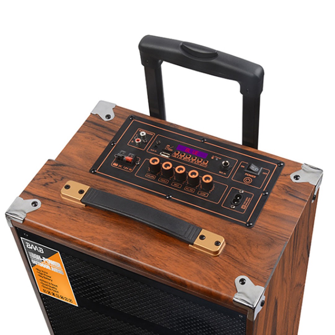 BQ12 12 İnç Taşınabilir Ahşap Bluetooth Hoparlör | Kablosuz Mikrofonlu Karaoke Sistemi, 50W Güç, Tekerlekli Büyük Boy Ses Bombası