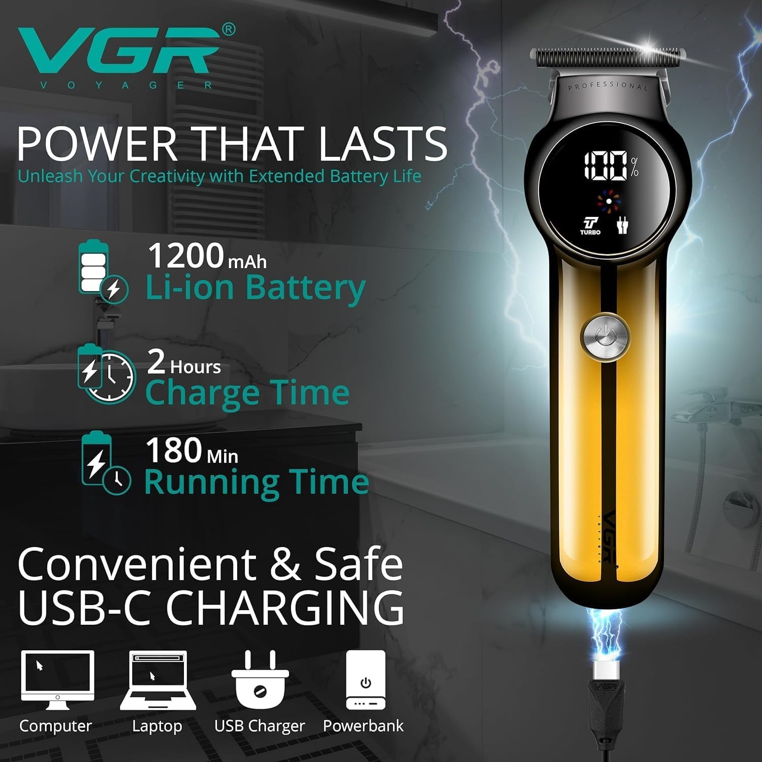 VGR V-989 Profesyonel Islak Ve Kuru Ve Pil Göstergesi, Turbo Fonksiyonu, Tıraş Makinesi