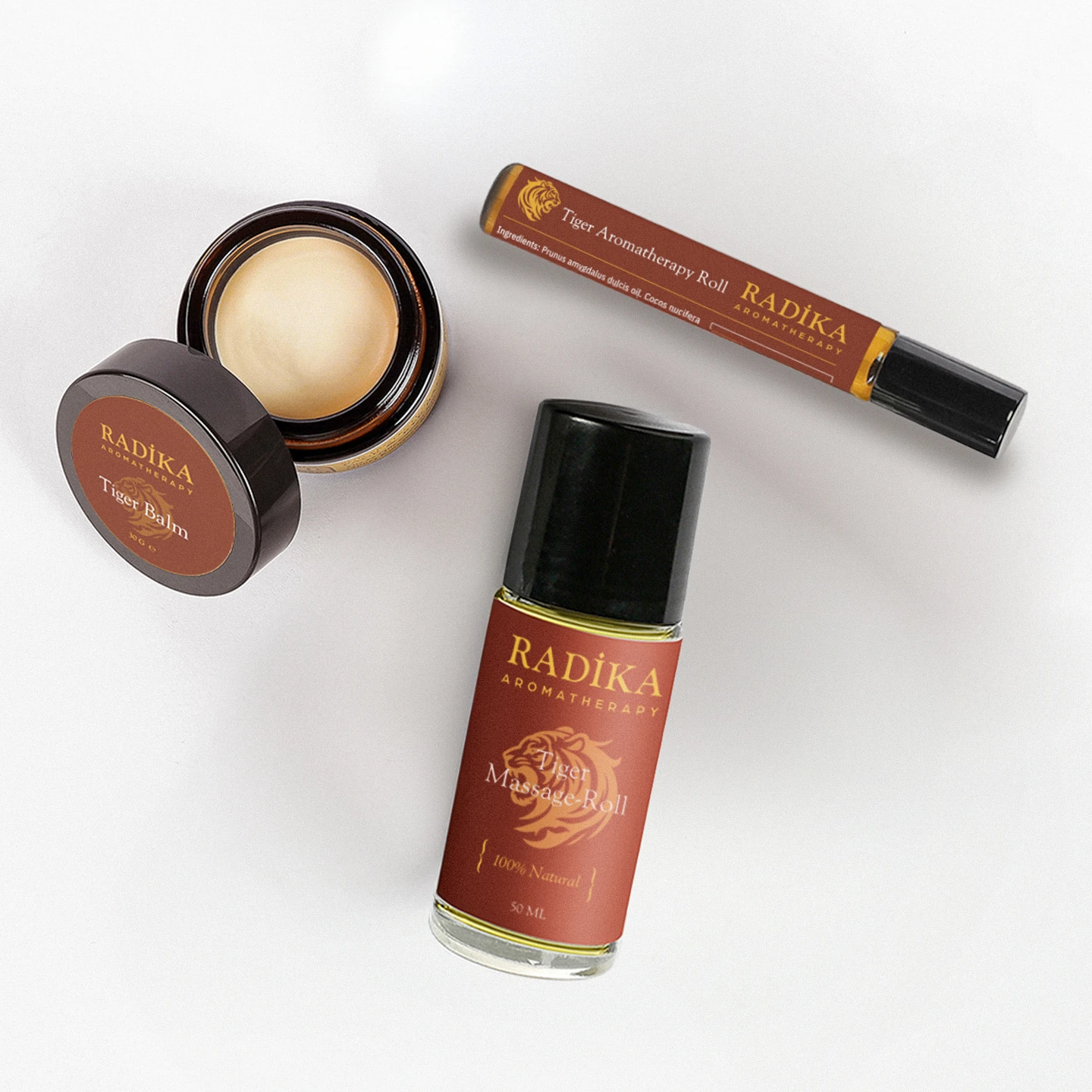 Tiger Collection 3'lü Set | Rahatlatıcı Masaj Yağı, Merhem ve Aromaterapi-roll