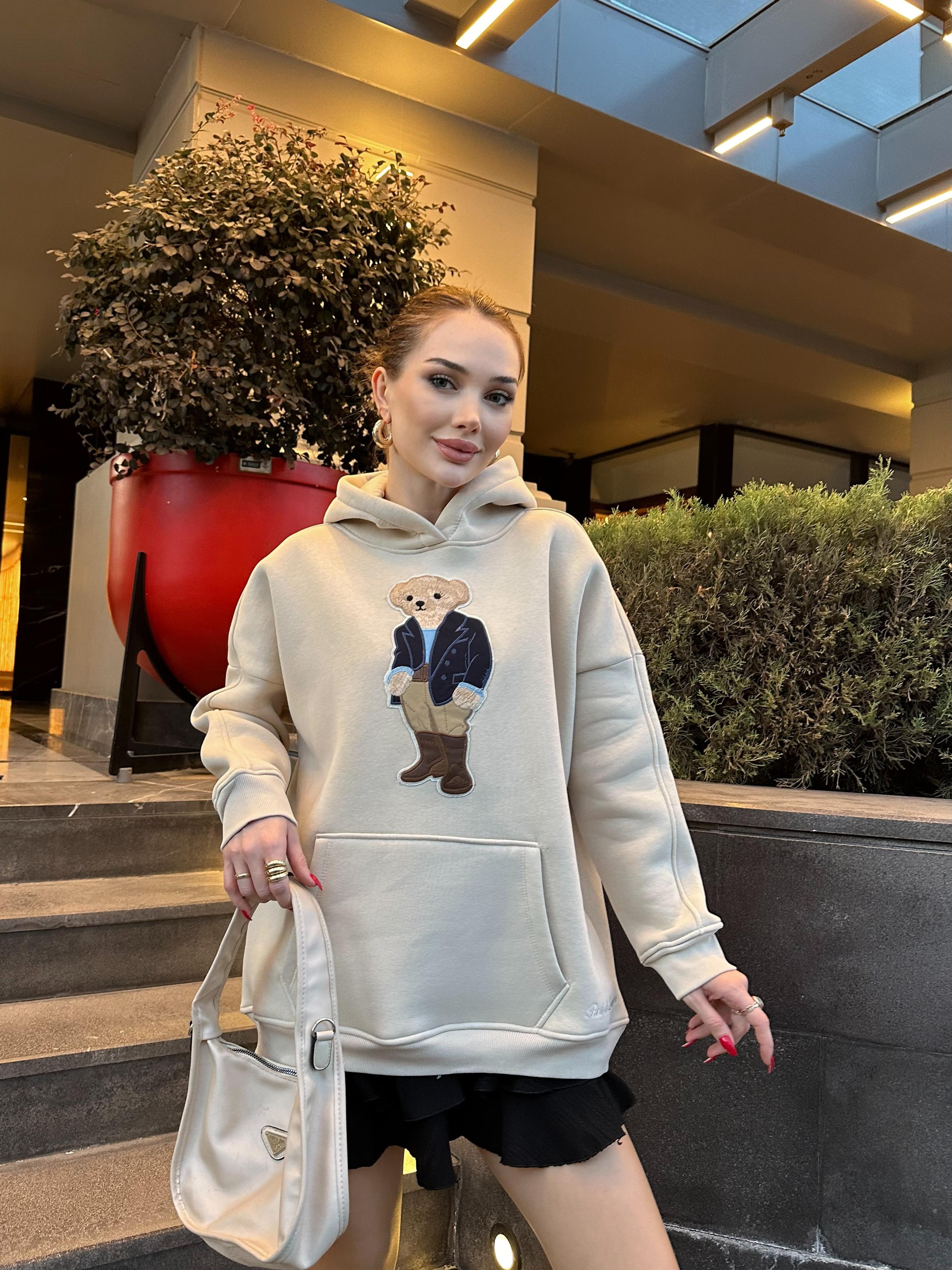 Ayıcıklı Krem Sweatshirt