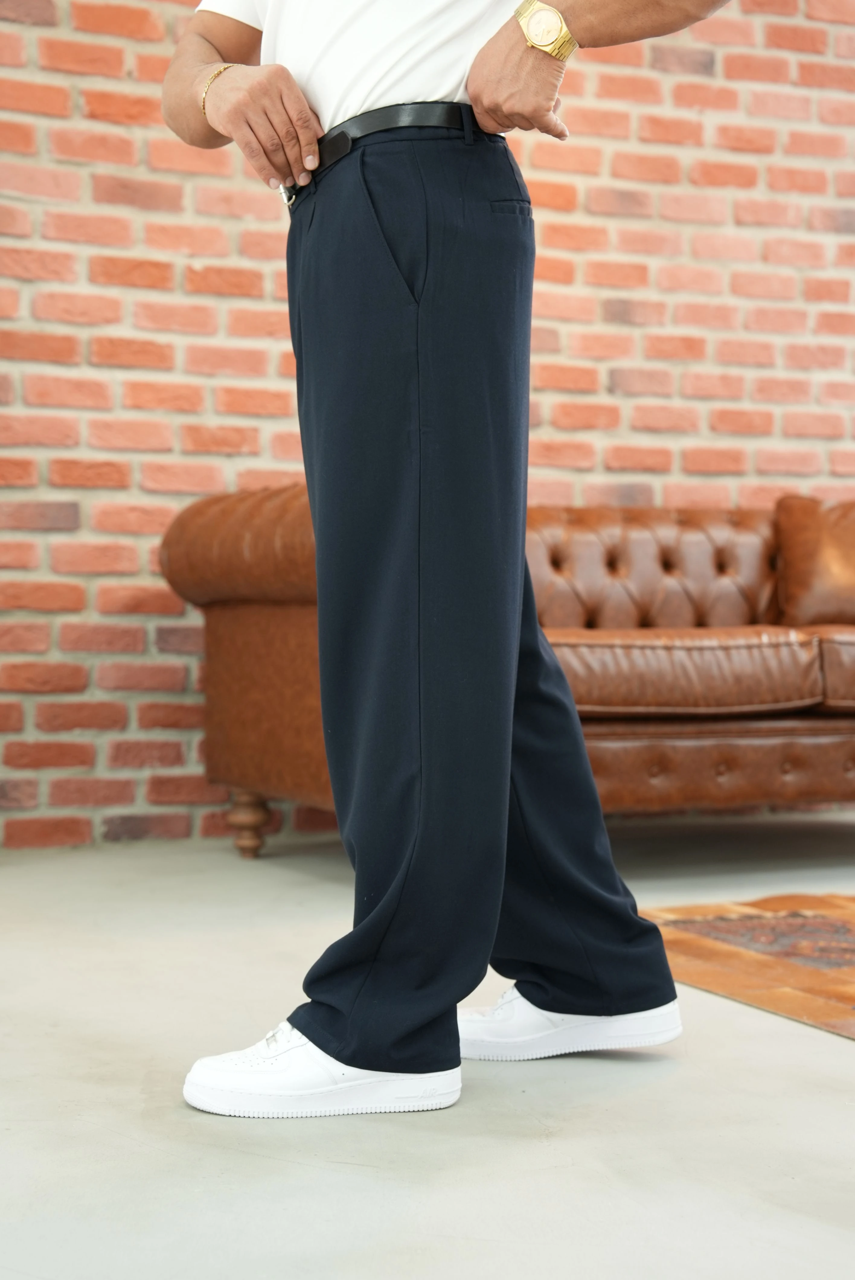 Pileli Baggy Kumaş Pantolon - Lacivert