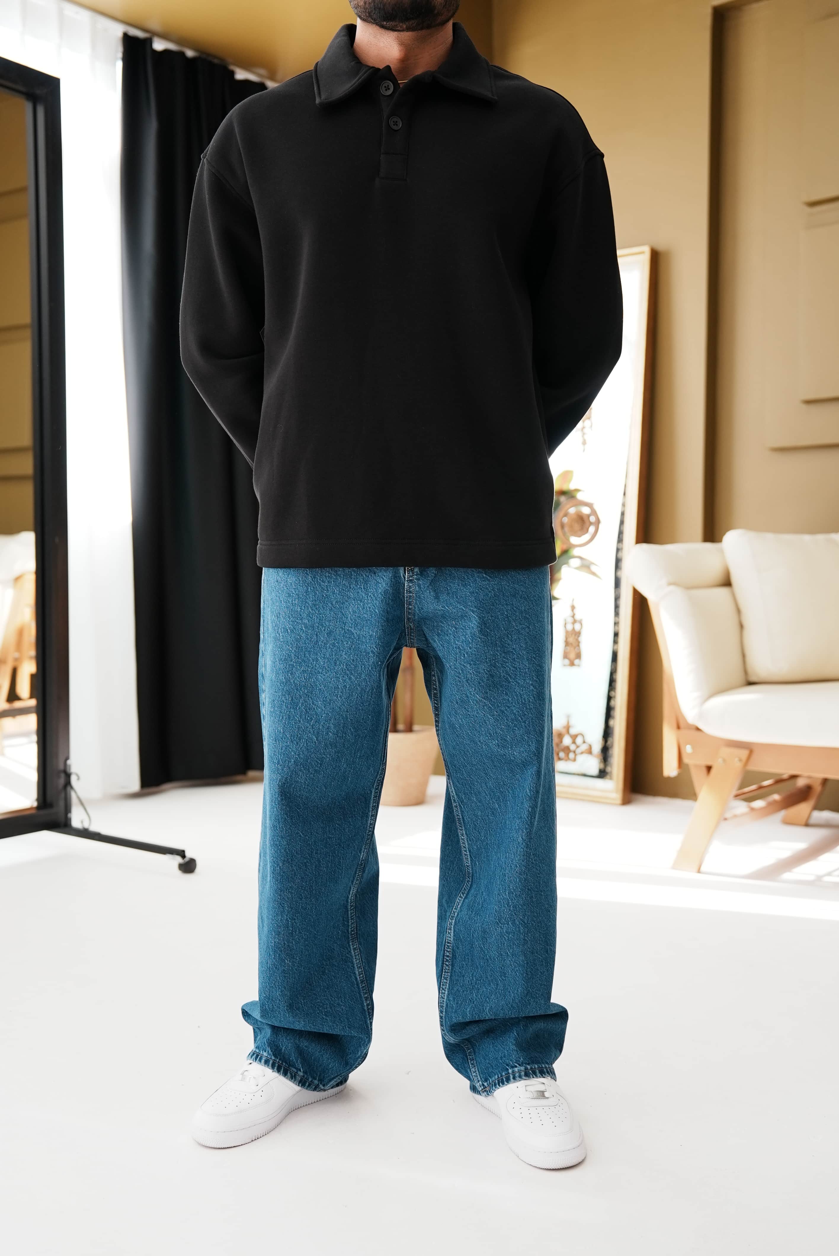Oversize Polo Yaka Sweatshirt