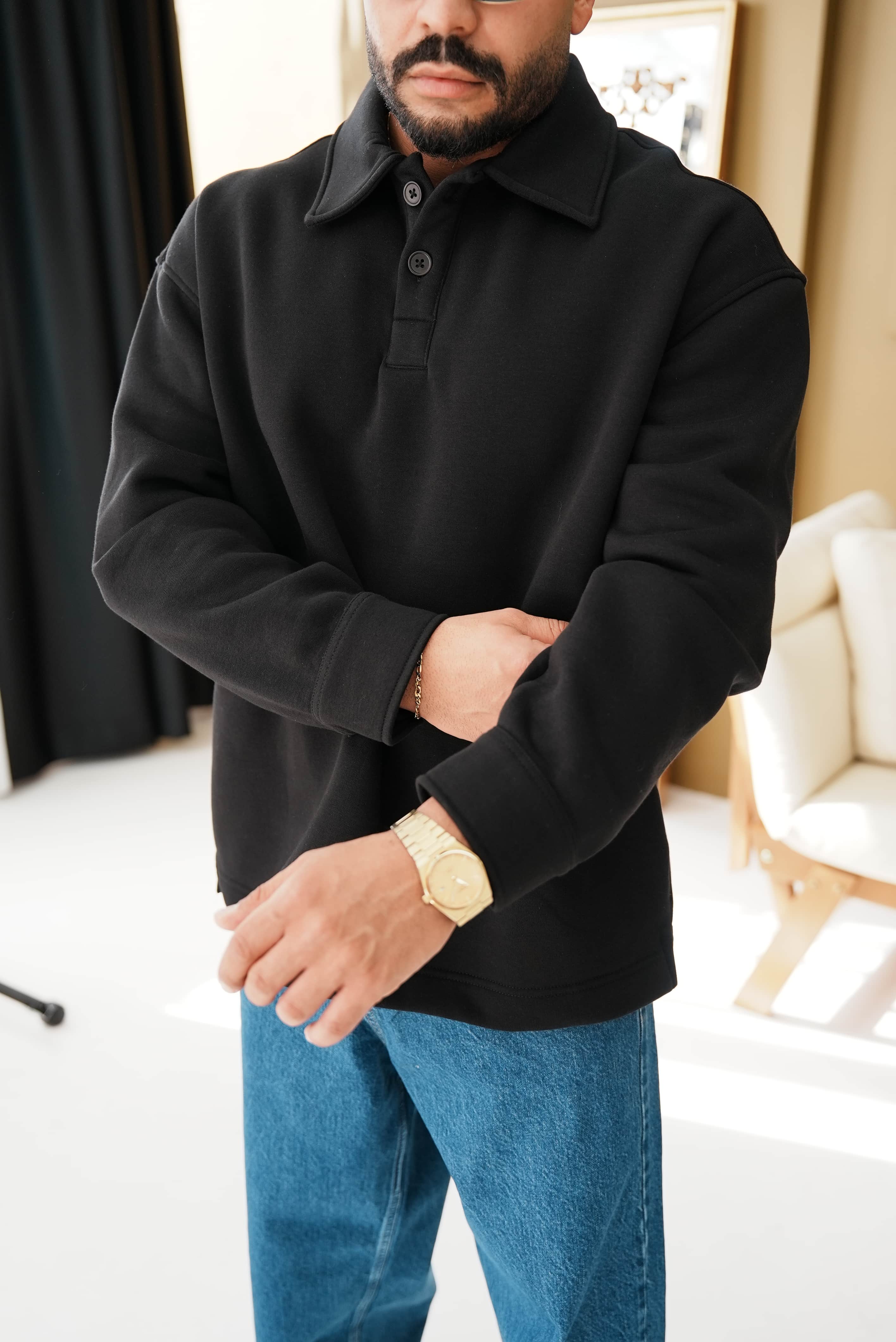 Oversize Polo Yaka Sweatshirt