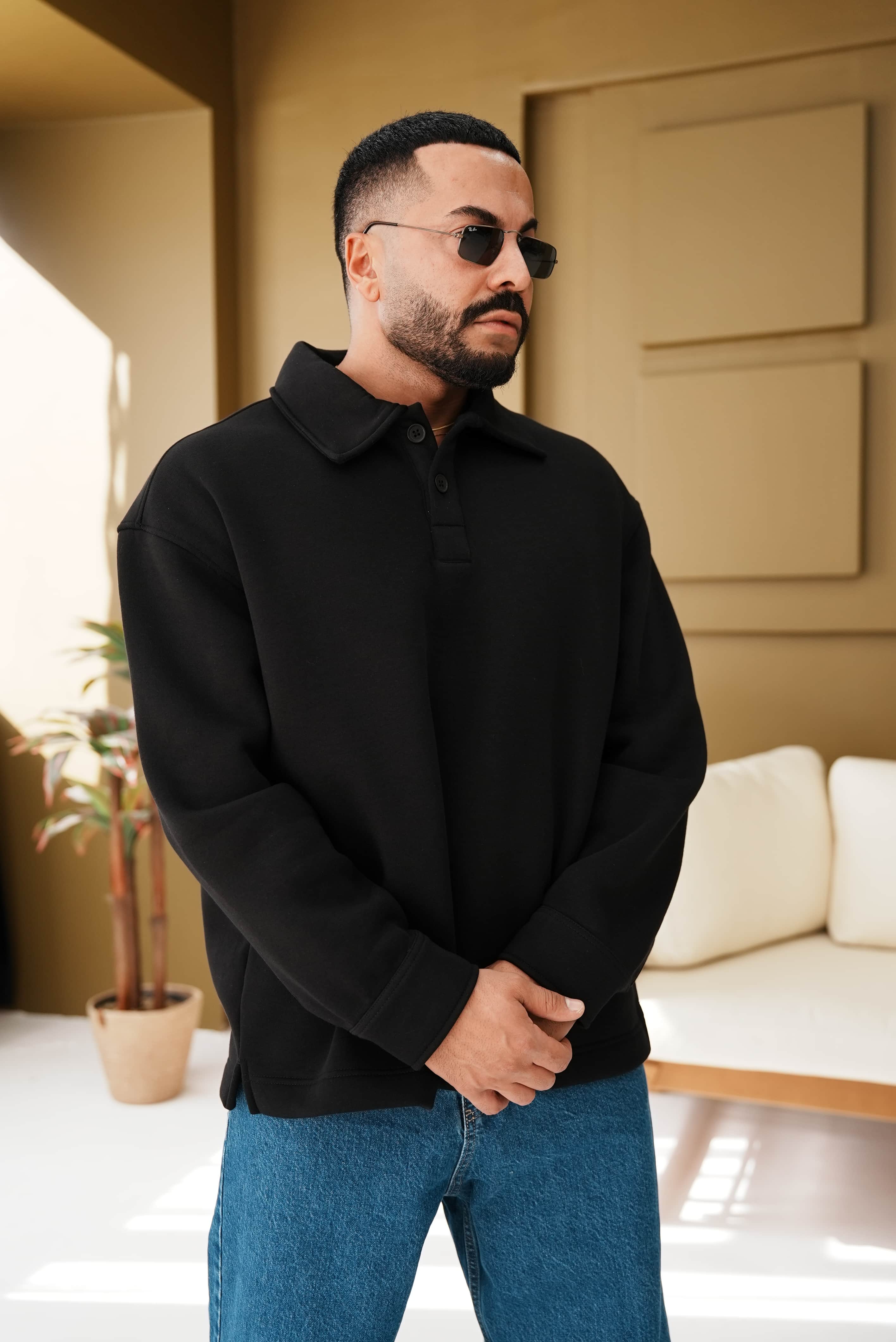 Oversize Polo Yaka Sweatshirt