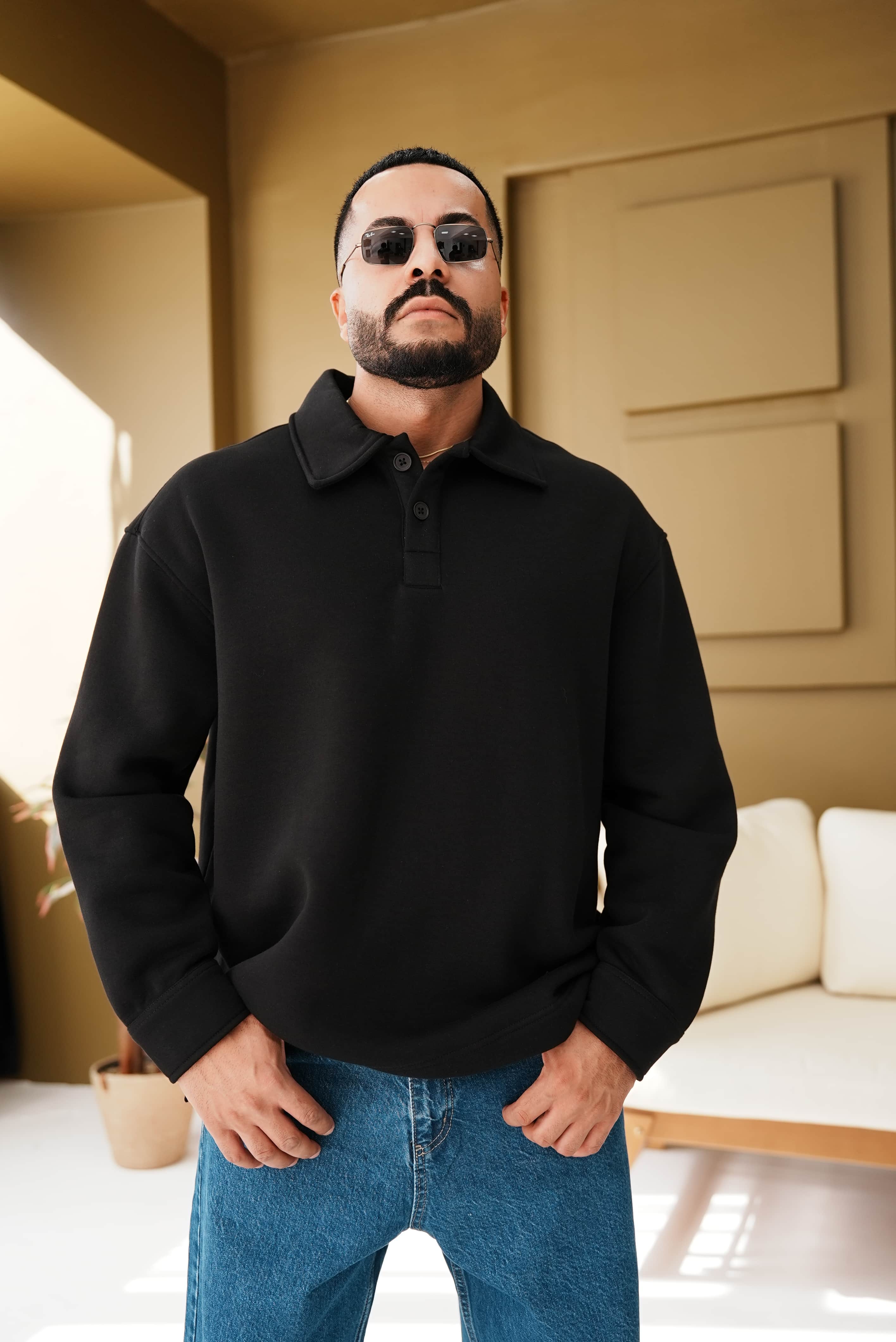Oversize Polo Yaka Sweatshirt