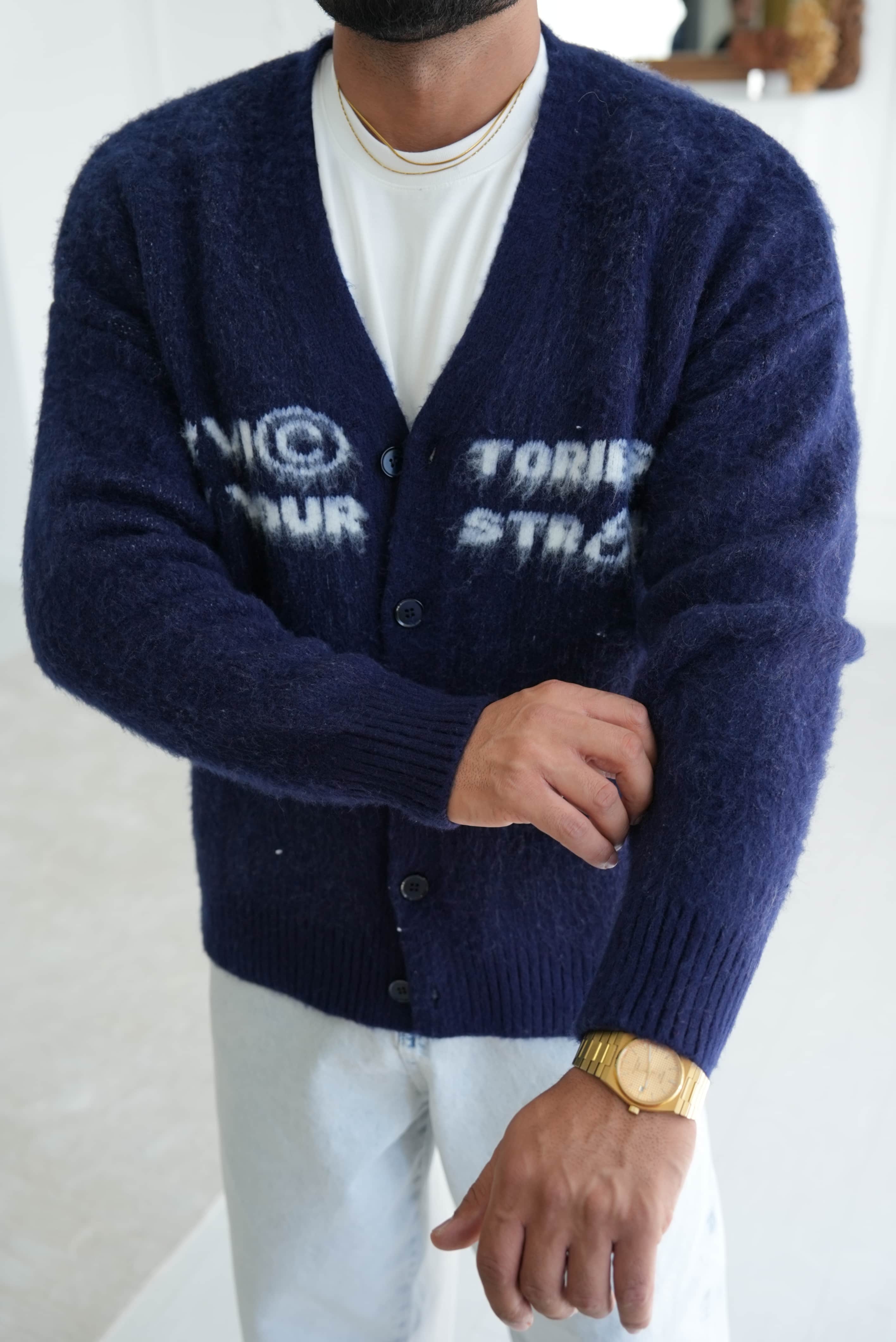 Yazı Detaylı Oversize Hırka