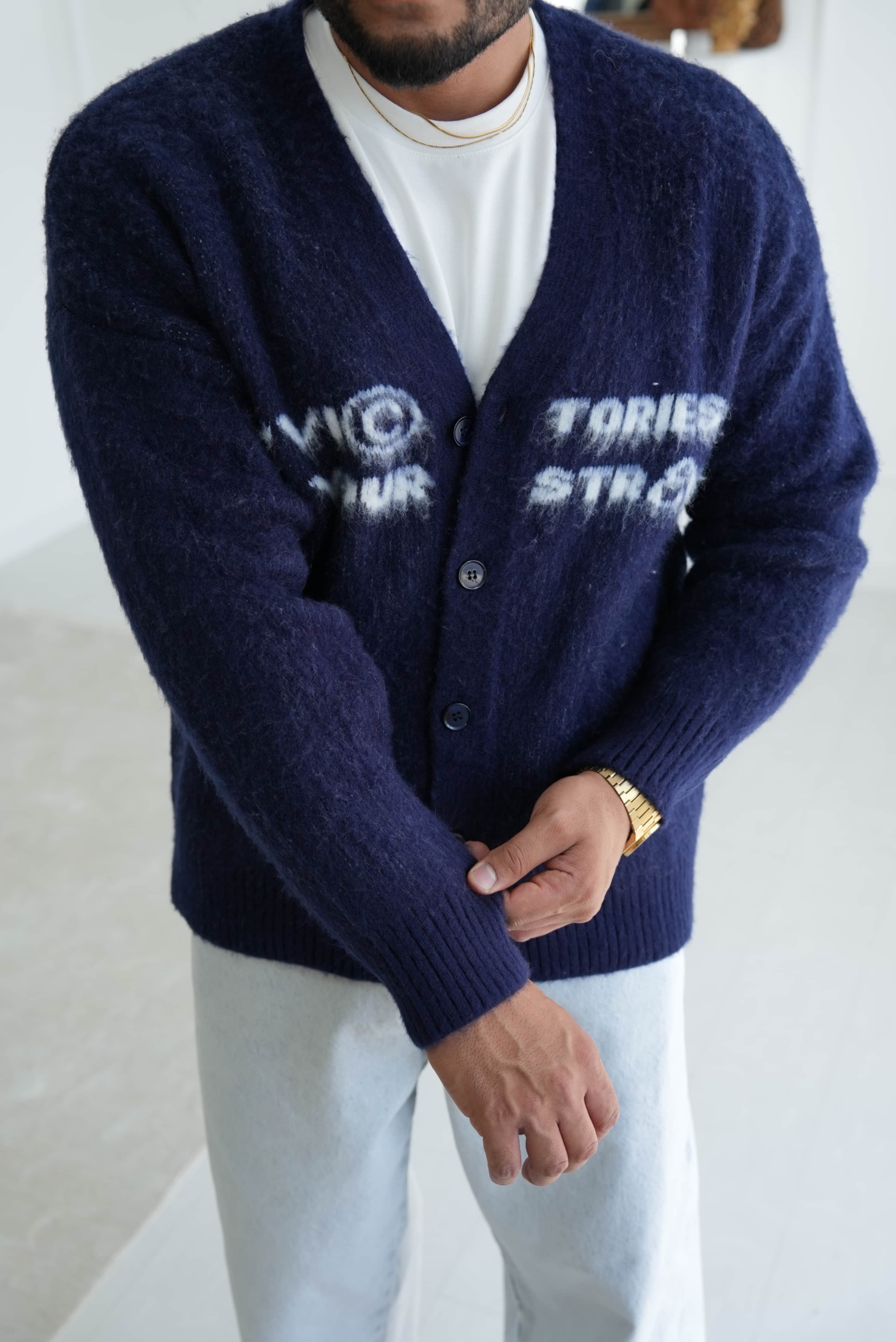 Yazı Detaylı Oversize Hırka