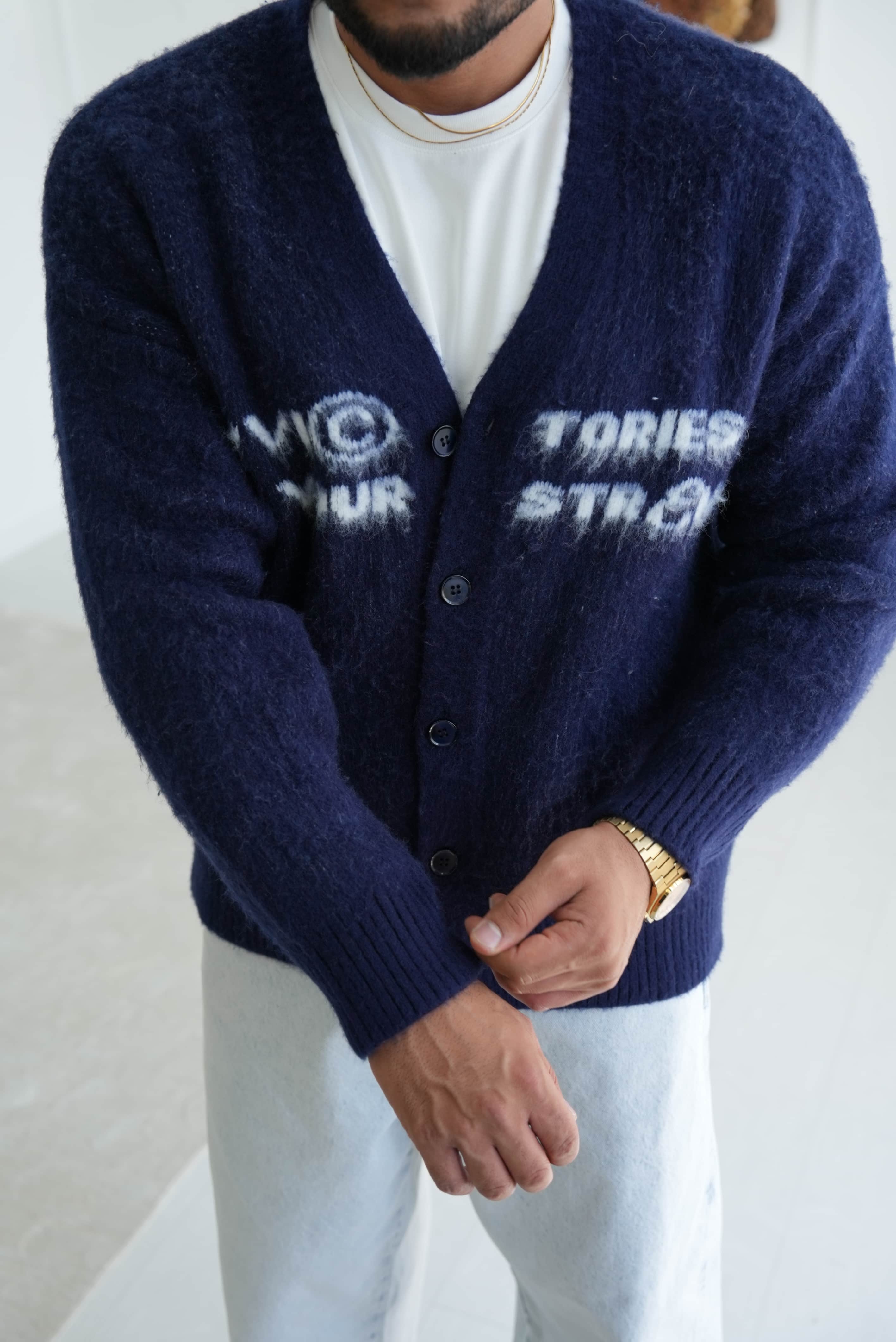 Yazı Detaylı Oversize Hırka