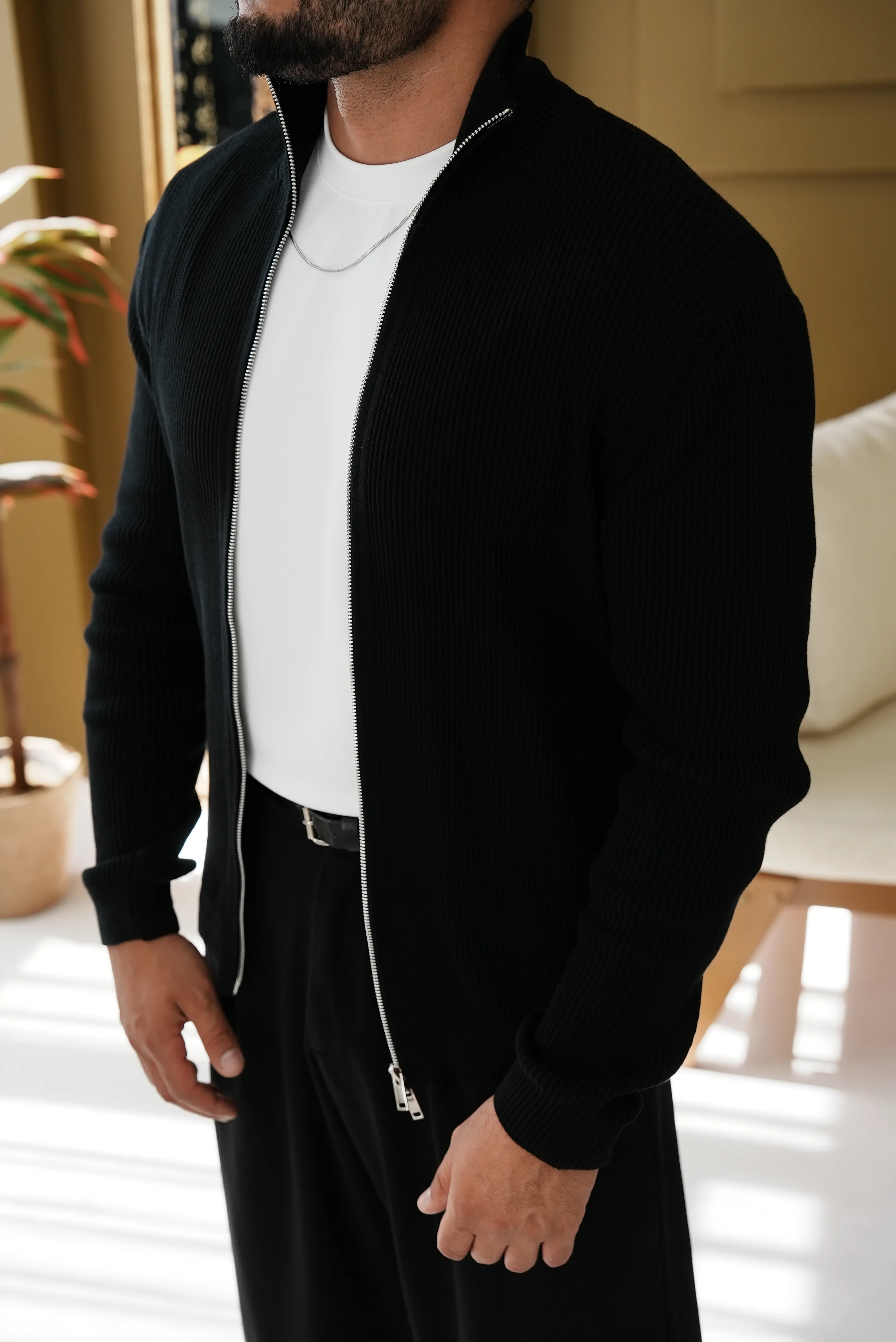 Çift Fermuarlı Yarım Yaka Triko Hırka