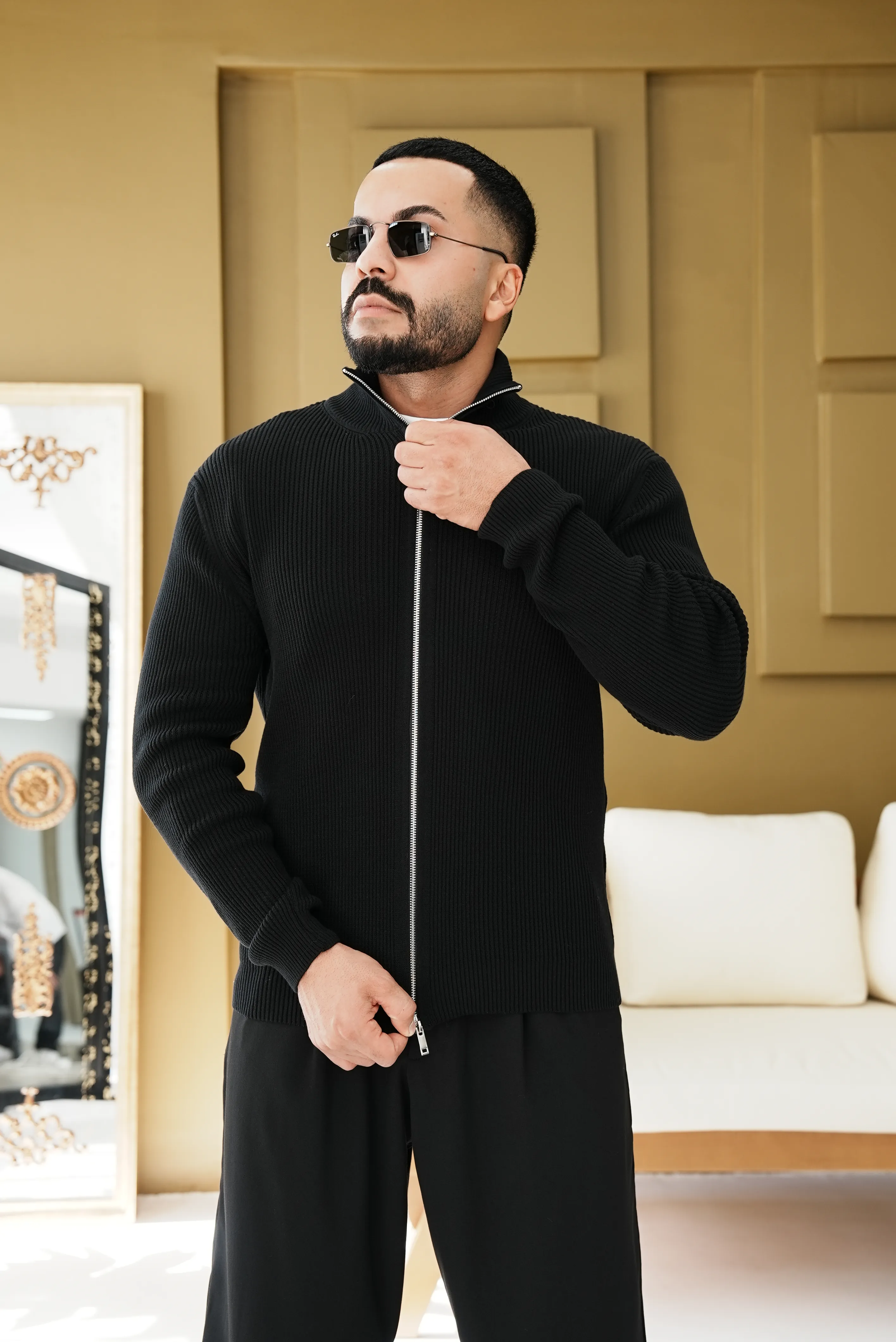 Çift Fermuarlı Yarım Yaka Triko Hırka