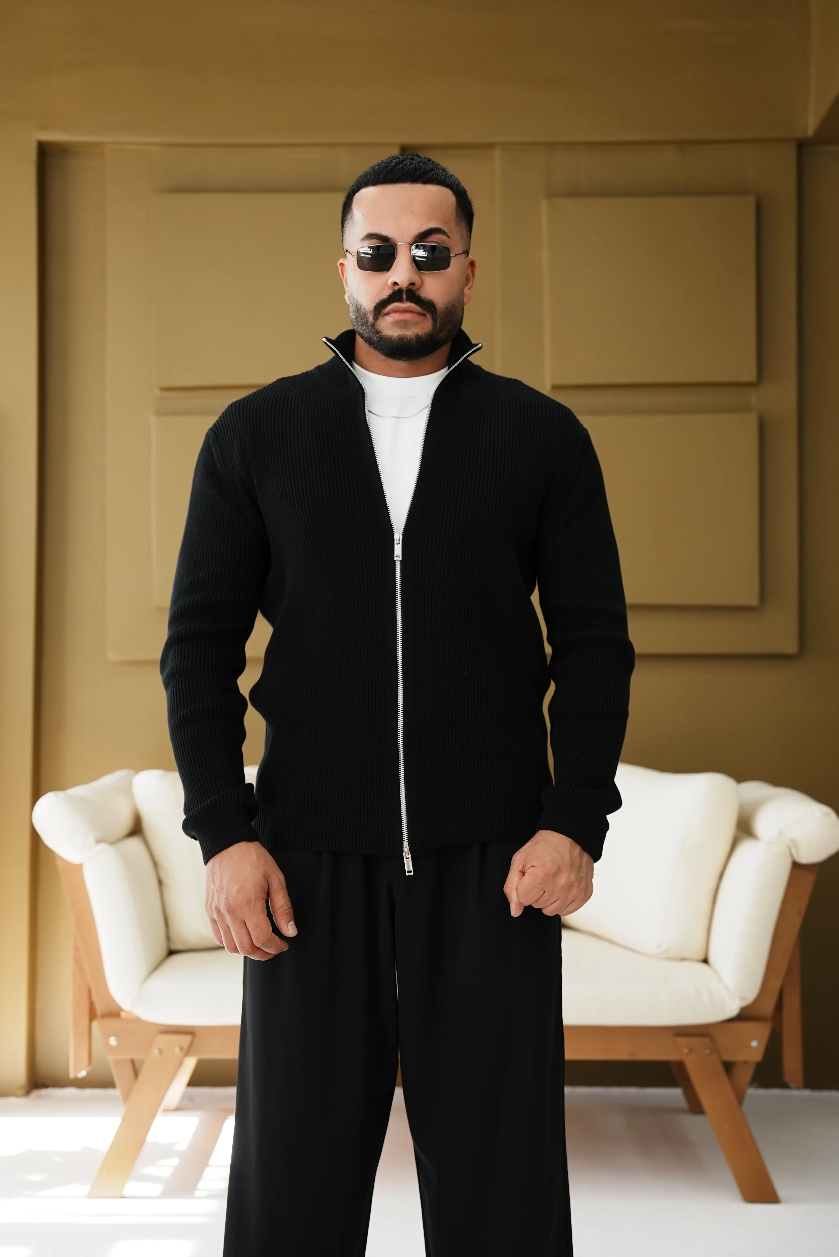 Çift Fermuarlı Yarım Yaka Triko Hırka