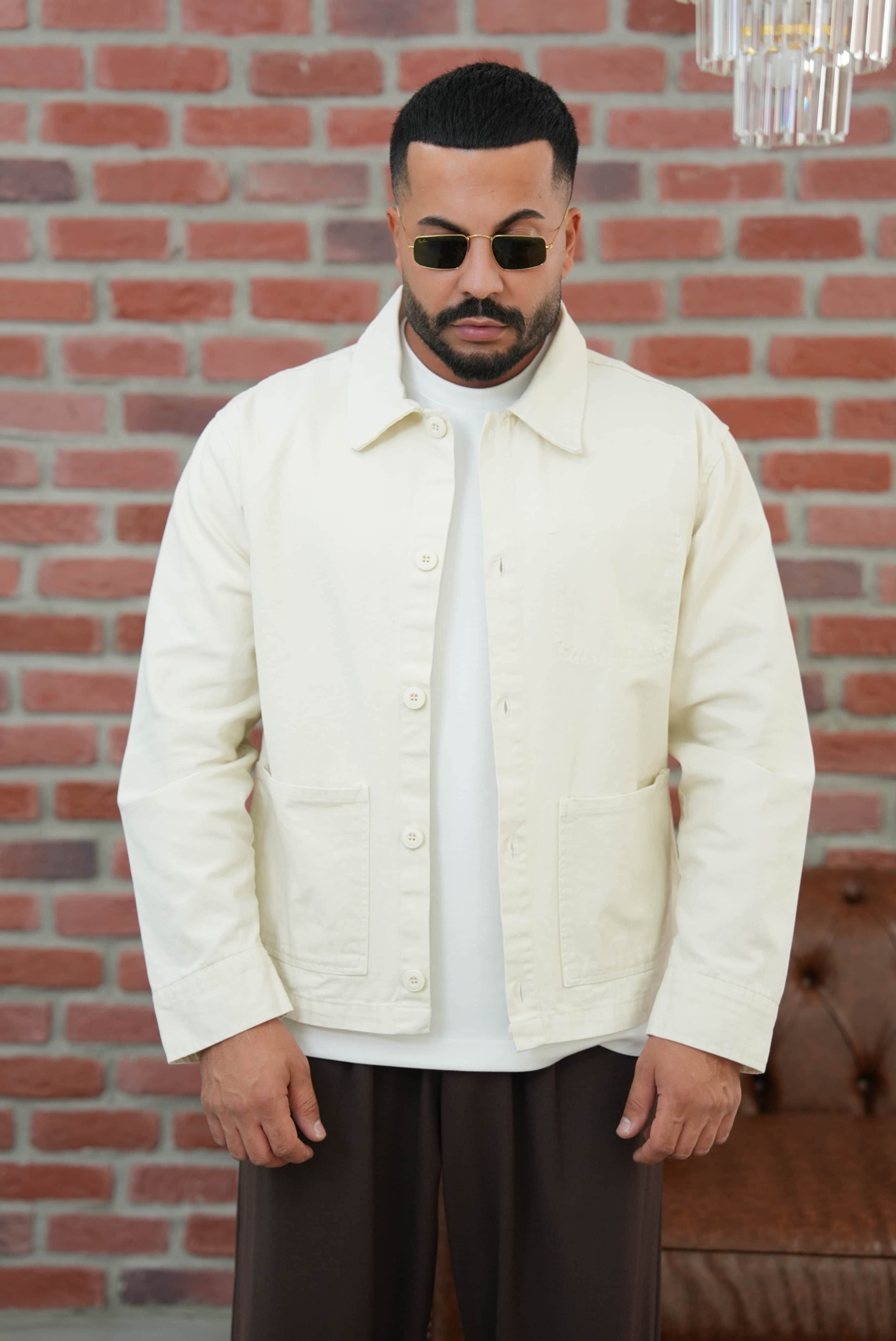 Oversize Cepli Düğmeli Ceket - Bej