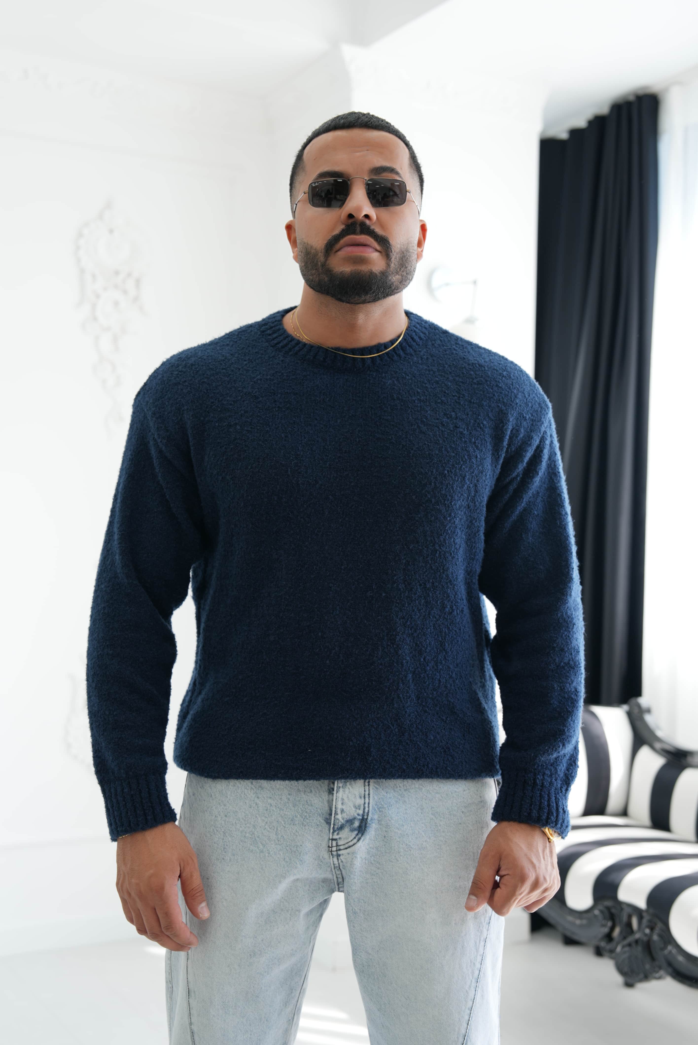 Oversize Basic Yün Kazak - Lacivert