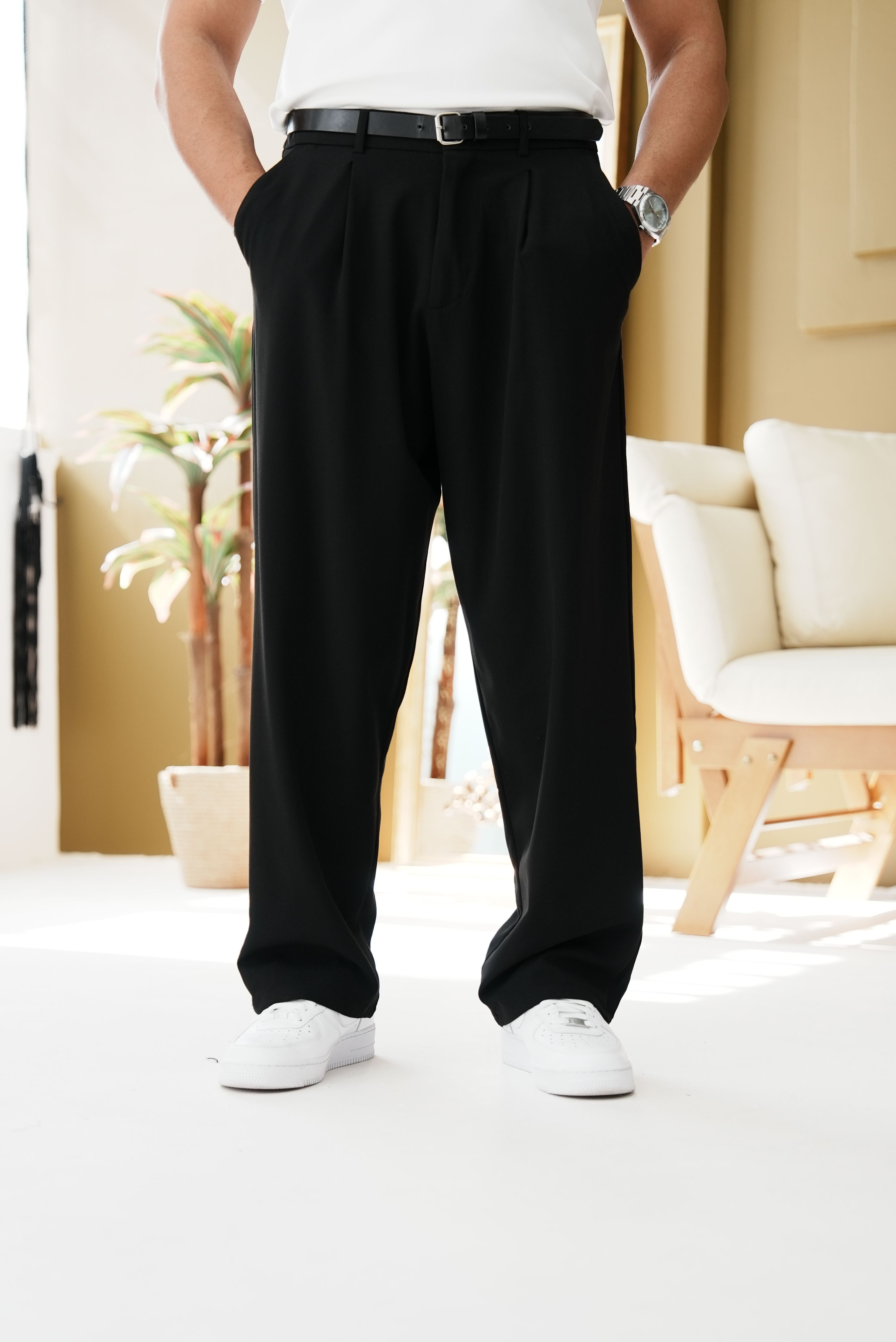 Pileli Ekstra Baggy Kumaş Pantolon