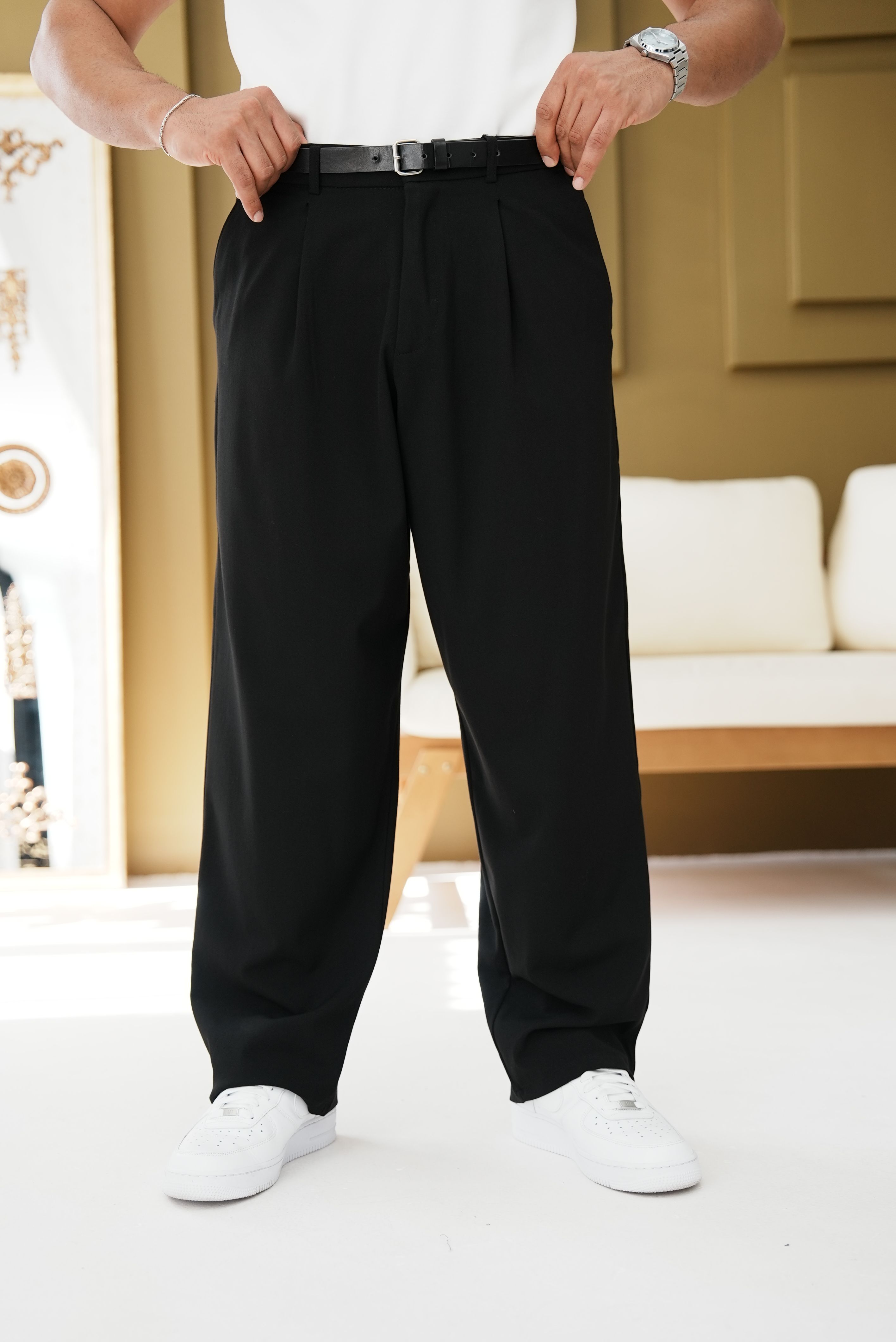 Pileli Ekstra Baggy Kumaş Pantolon