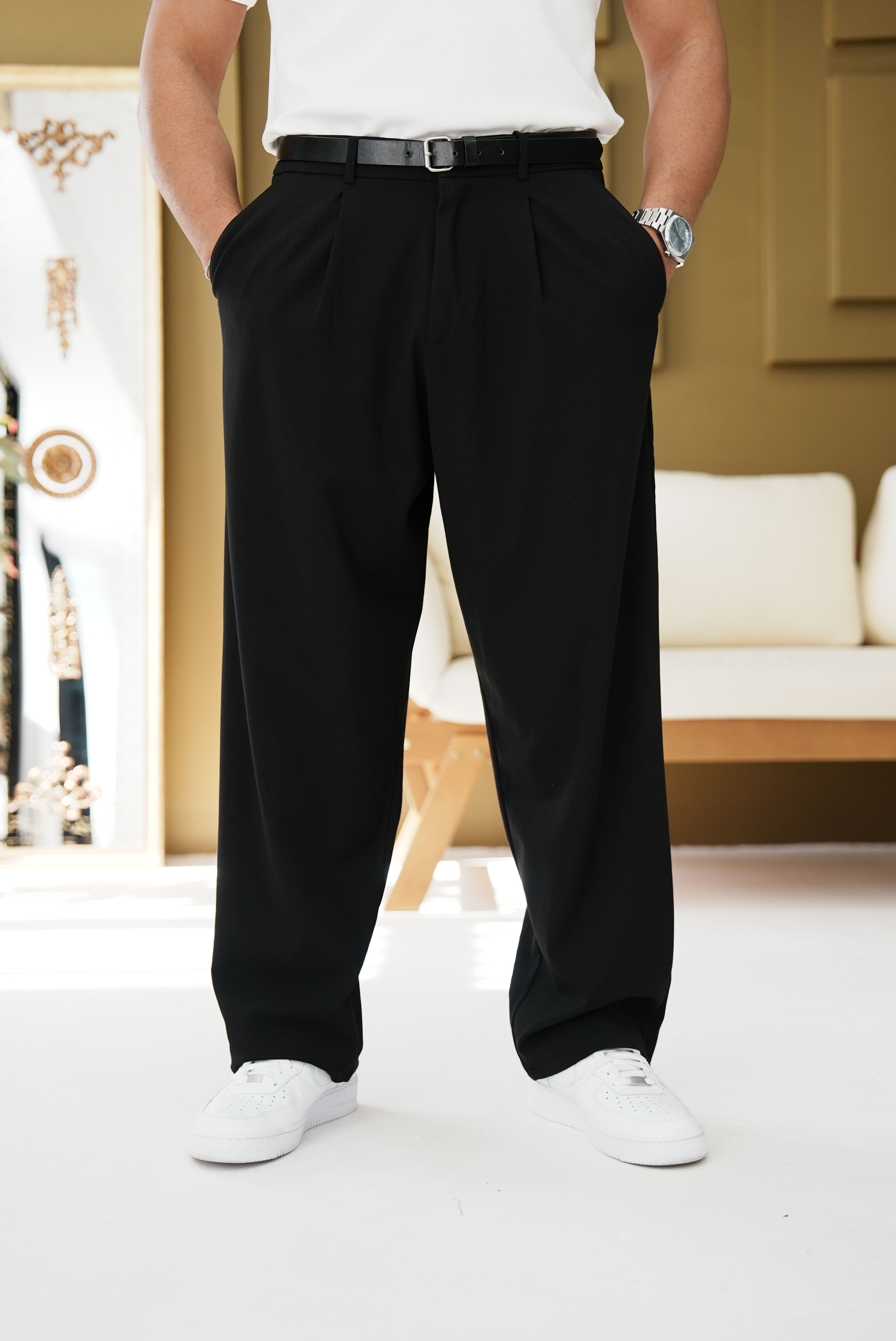 Pileli Ekstra Baggy Kumaş Pantolon