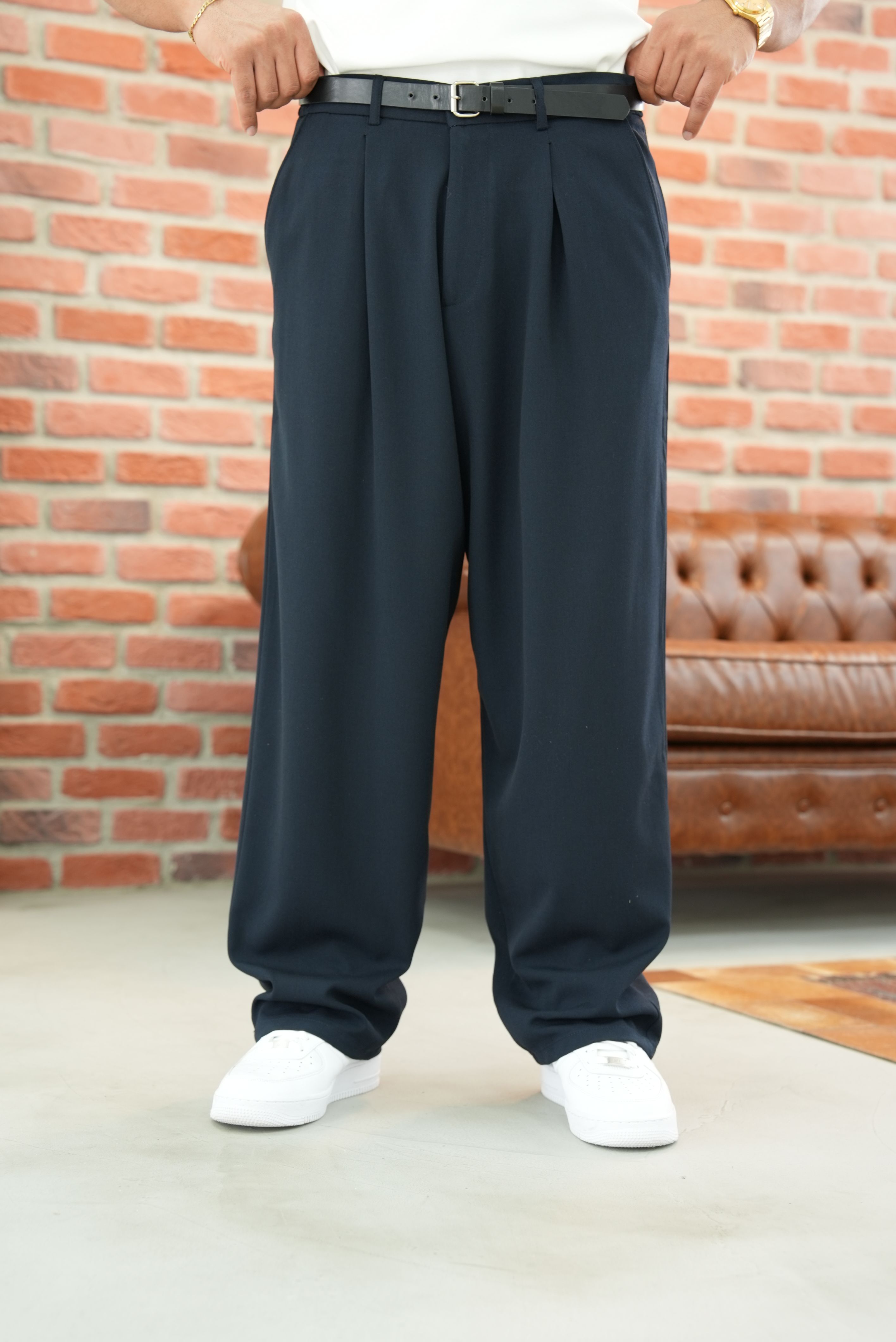Pileli Ekstra Baggy Kumaş Pantolon - Laci