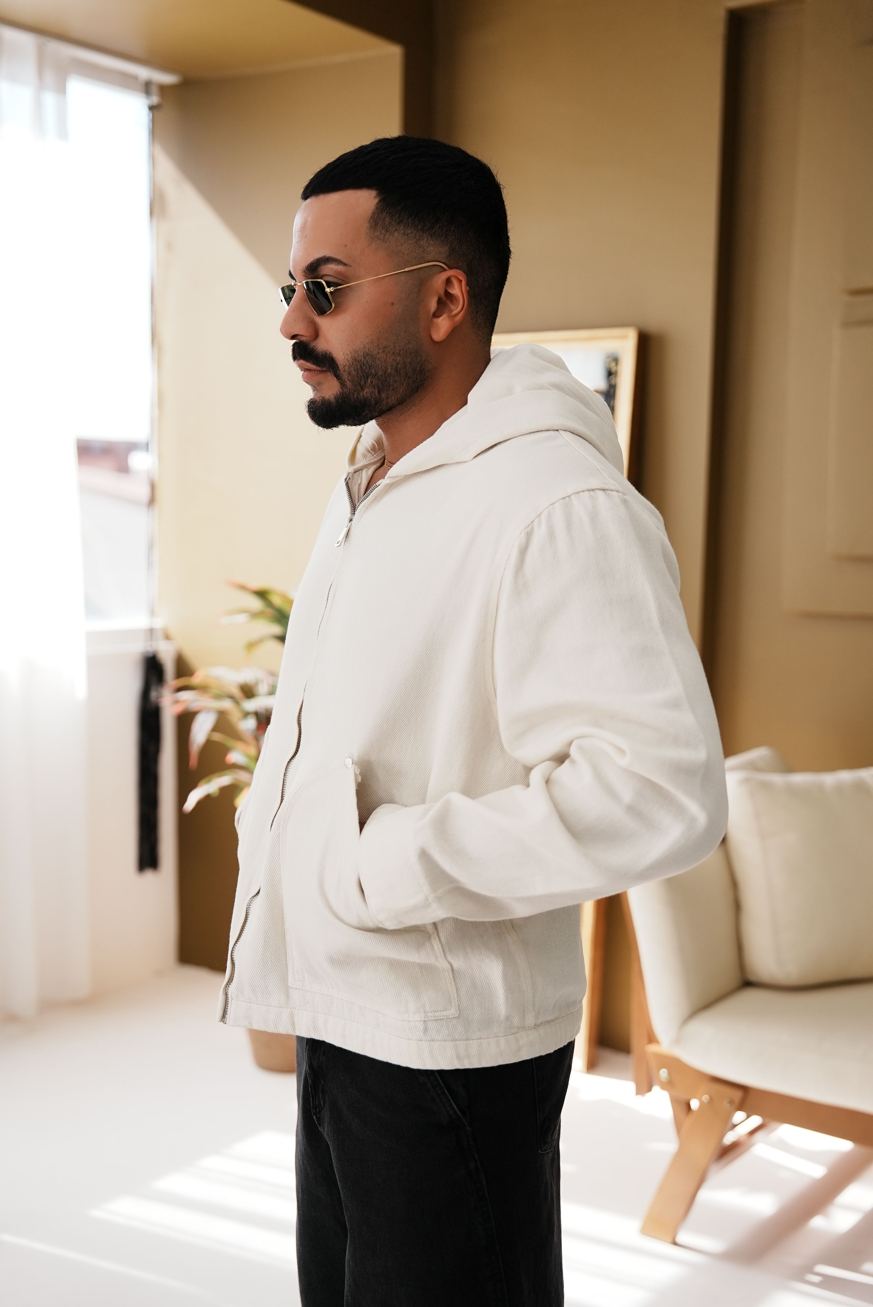 Gabardin Kumaş Kapüşonlu Ceket