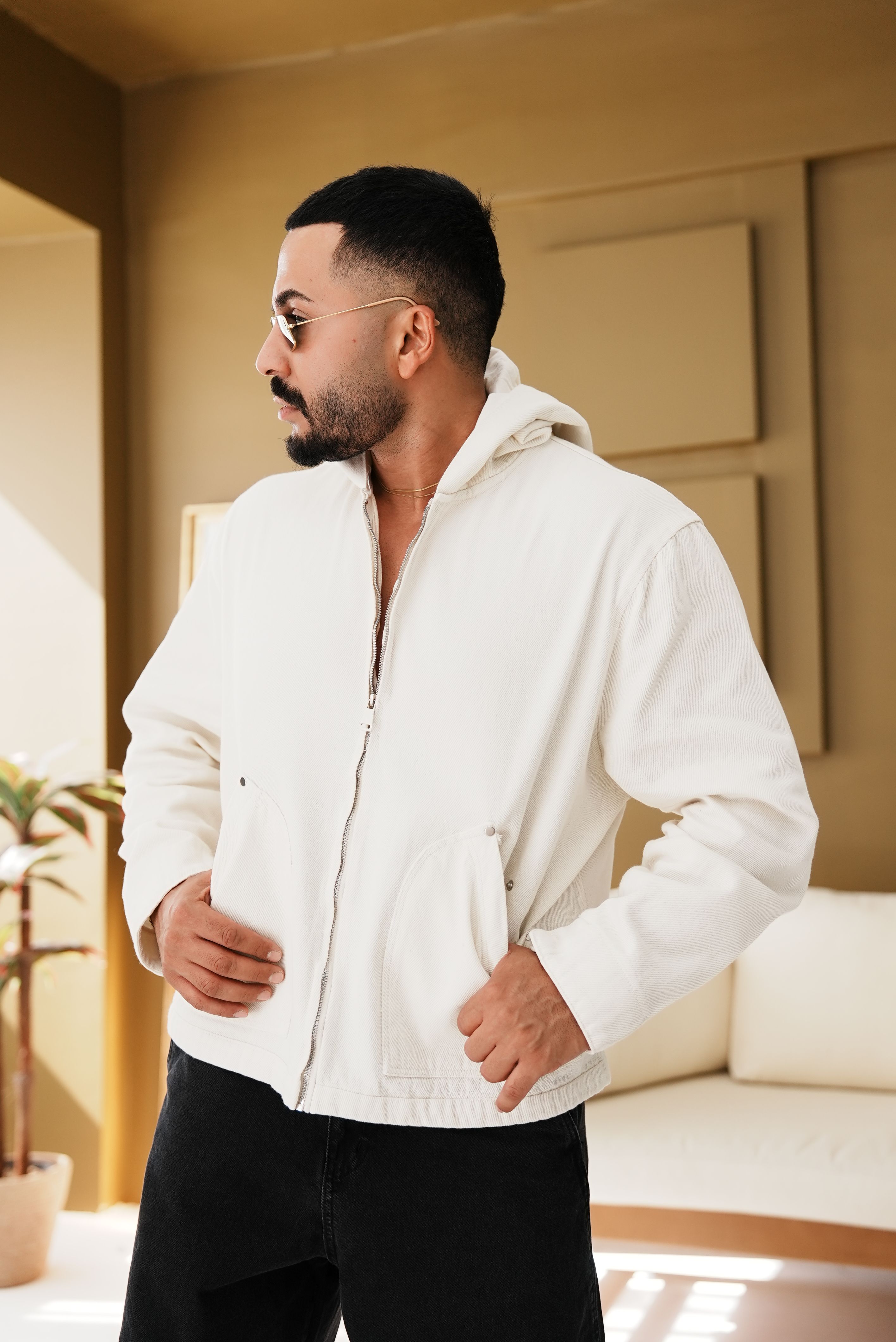 Gabardin Kumaş Kapüşonlu Ceket