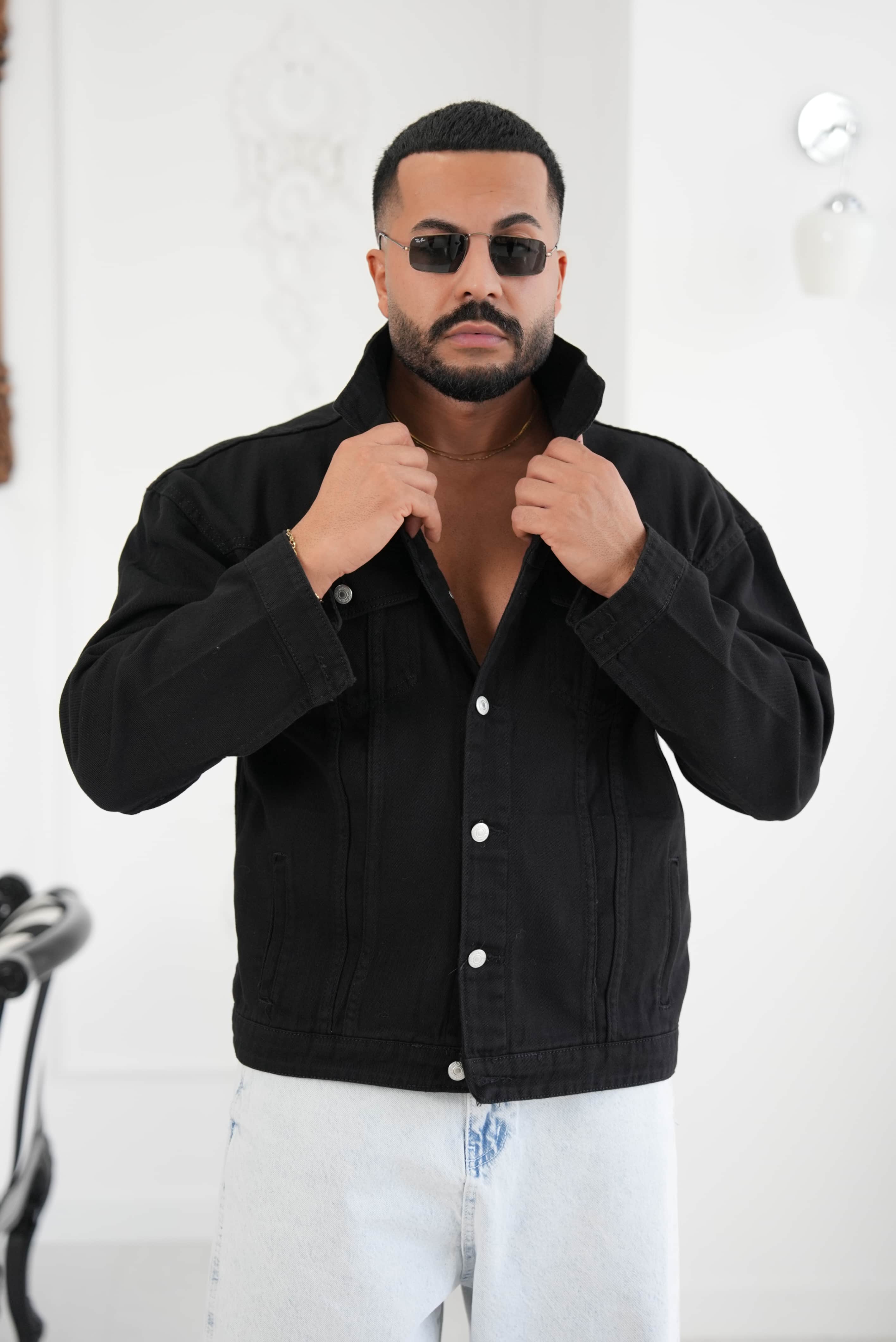 Oversize Sırt Baskılı Denim Ceket