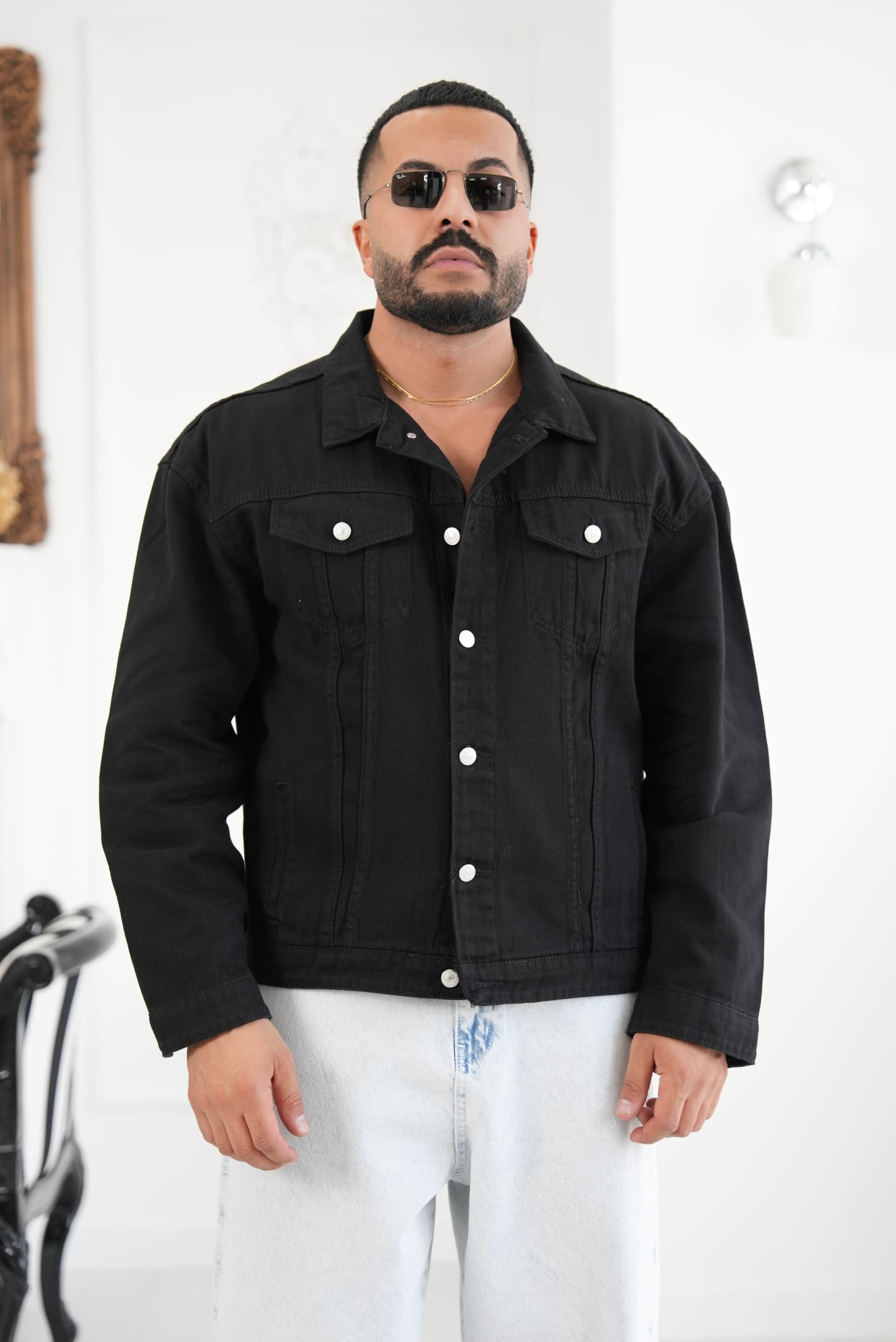 Oversize Sırt Baskılı Denim Ceket