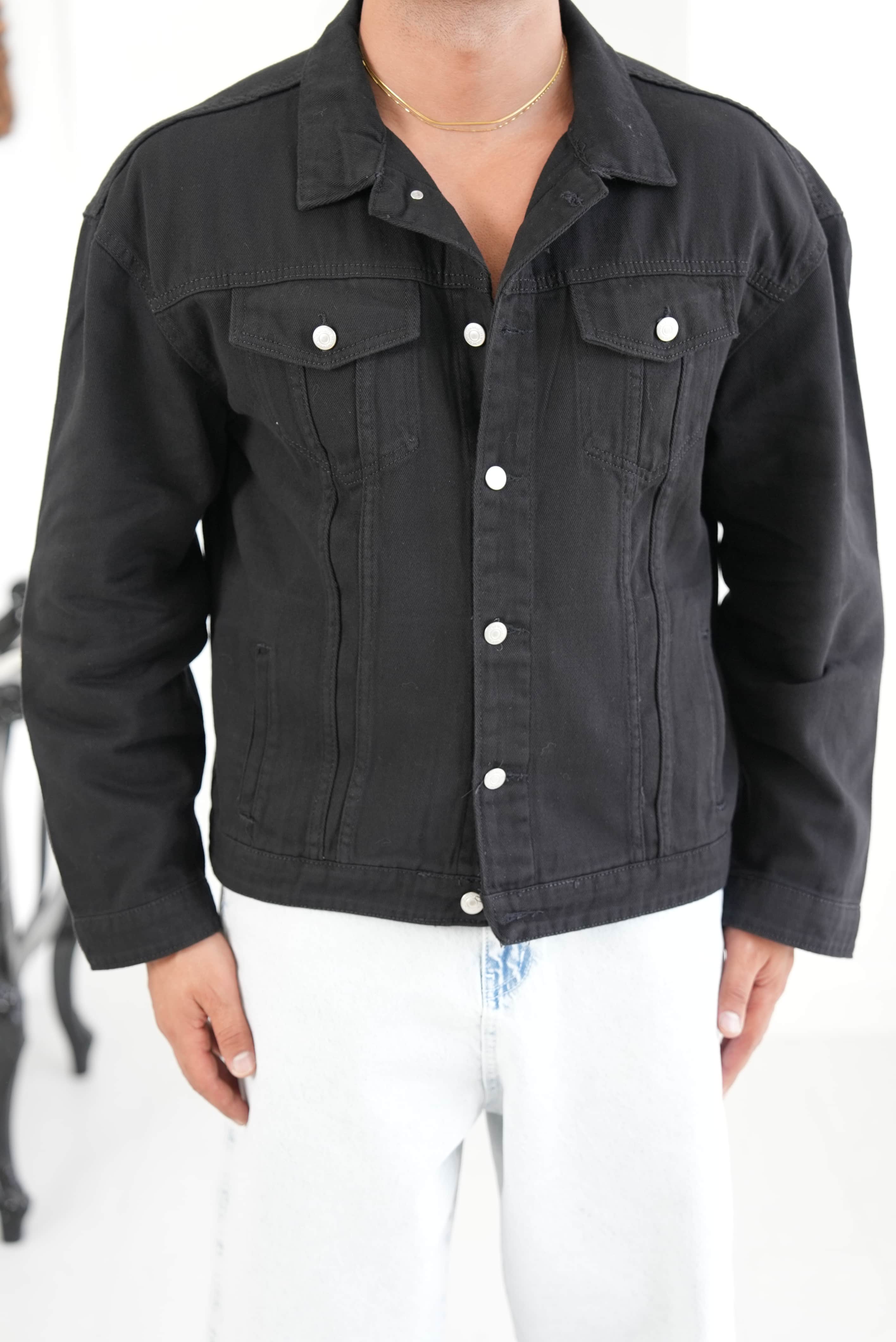 Oversize Sırt Baskılı Denim Ceket